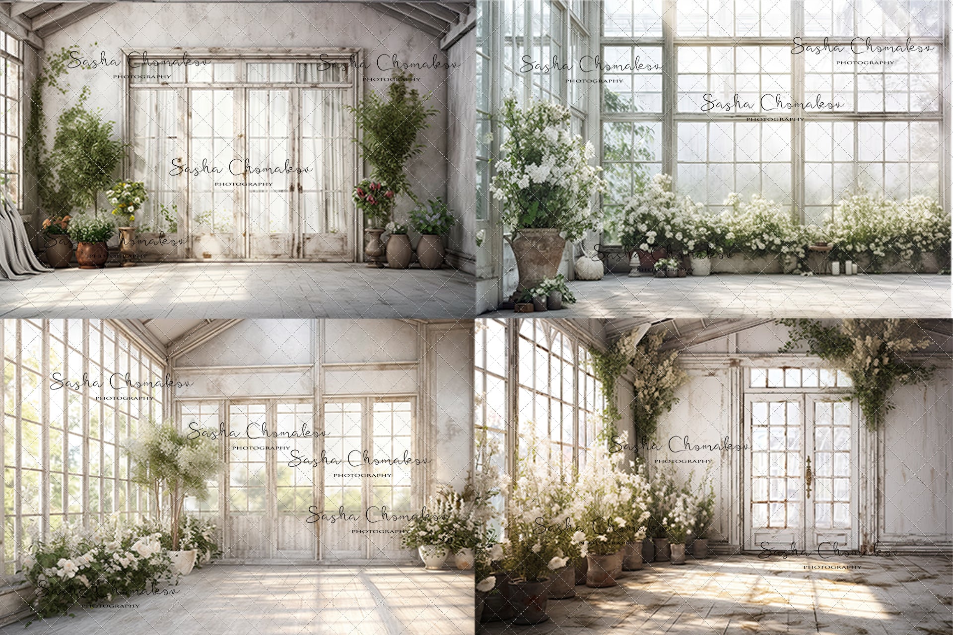 Digital background white vintage greenhouse 3 Ai generated