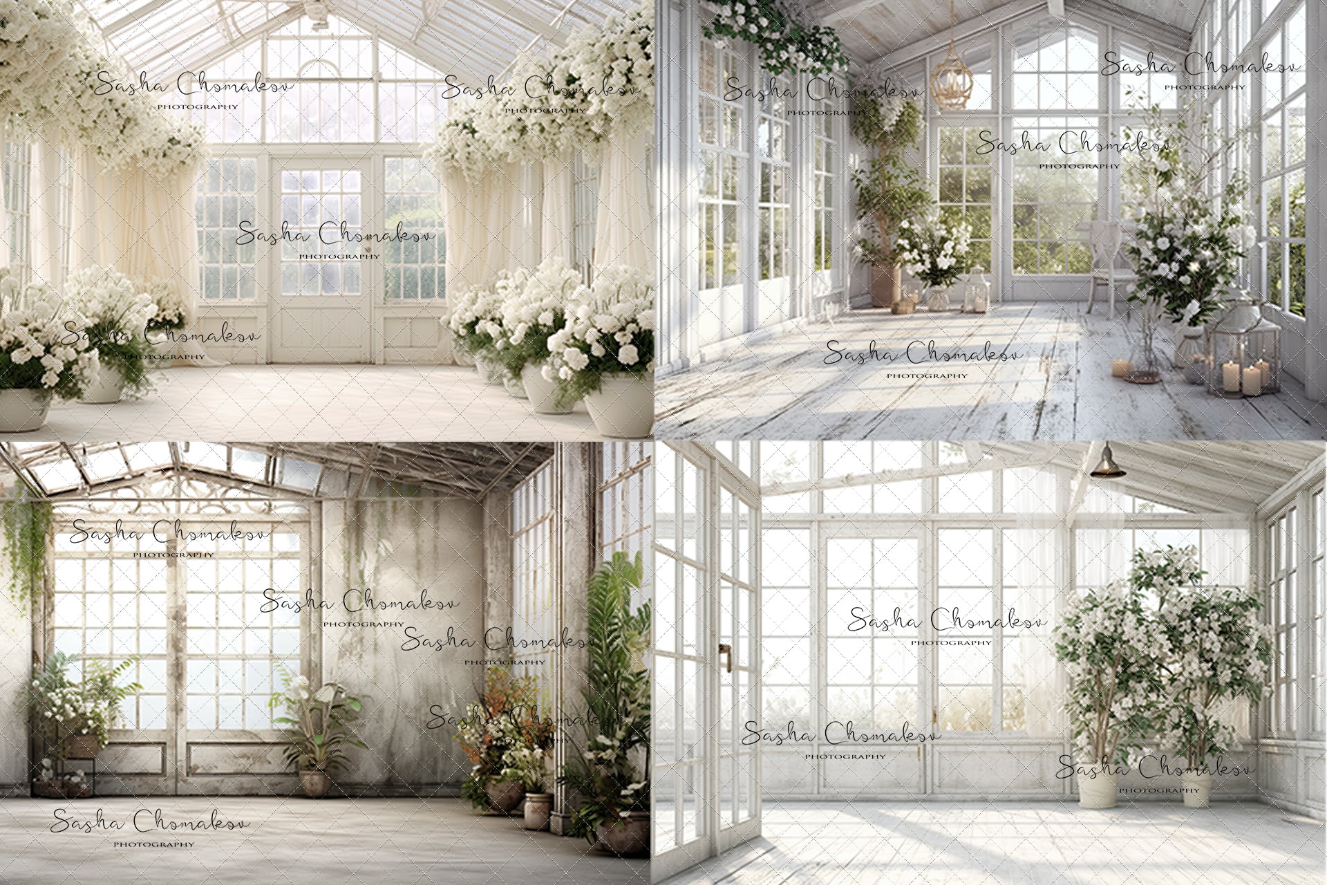 Digital background white vintage greenhouse 3 Ai generated