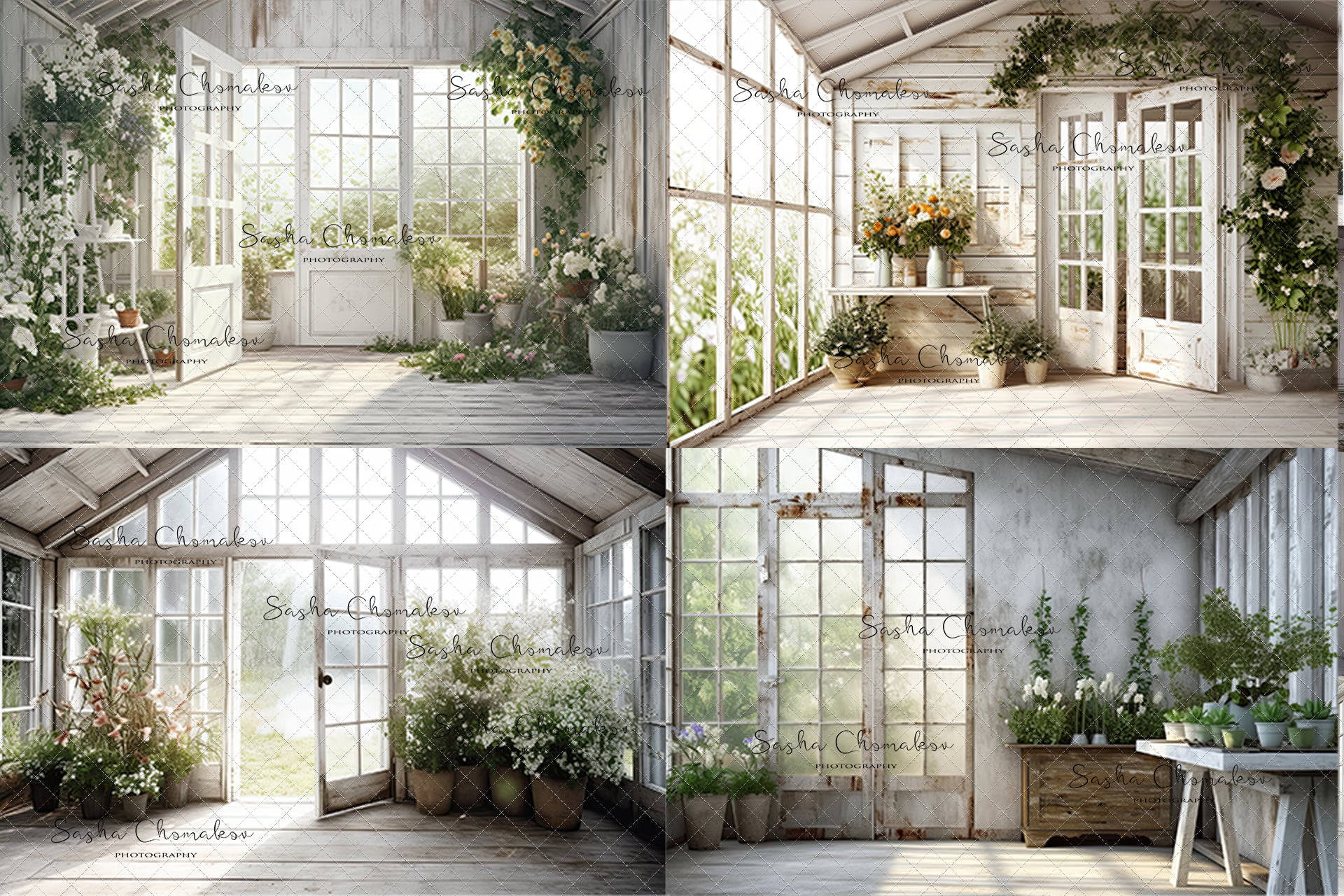 Digital background white vintage greenhouse 3 Ai generated