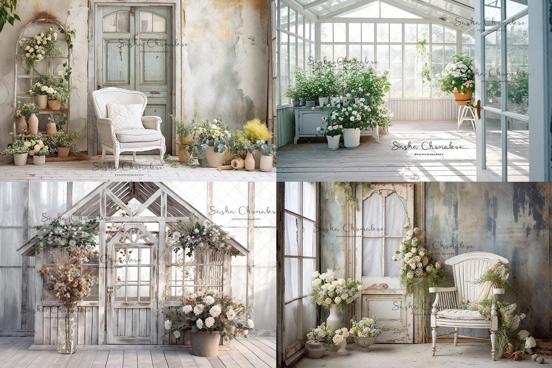 Digital background white vintage greenhouse 4 Ai generated