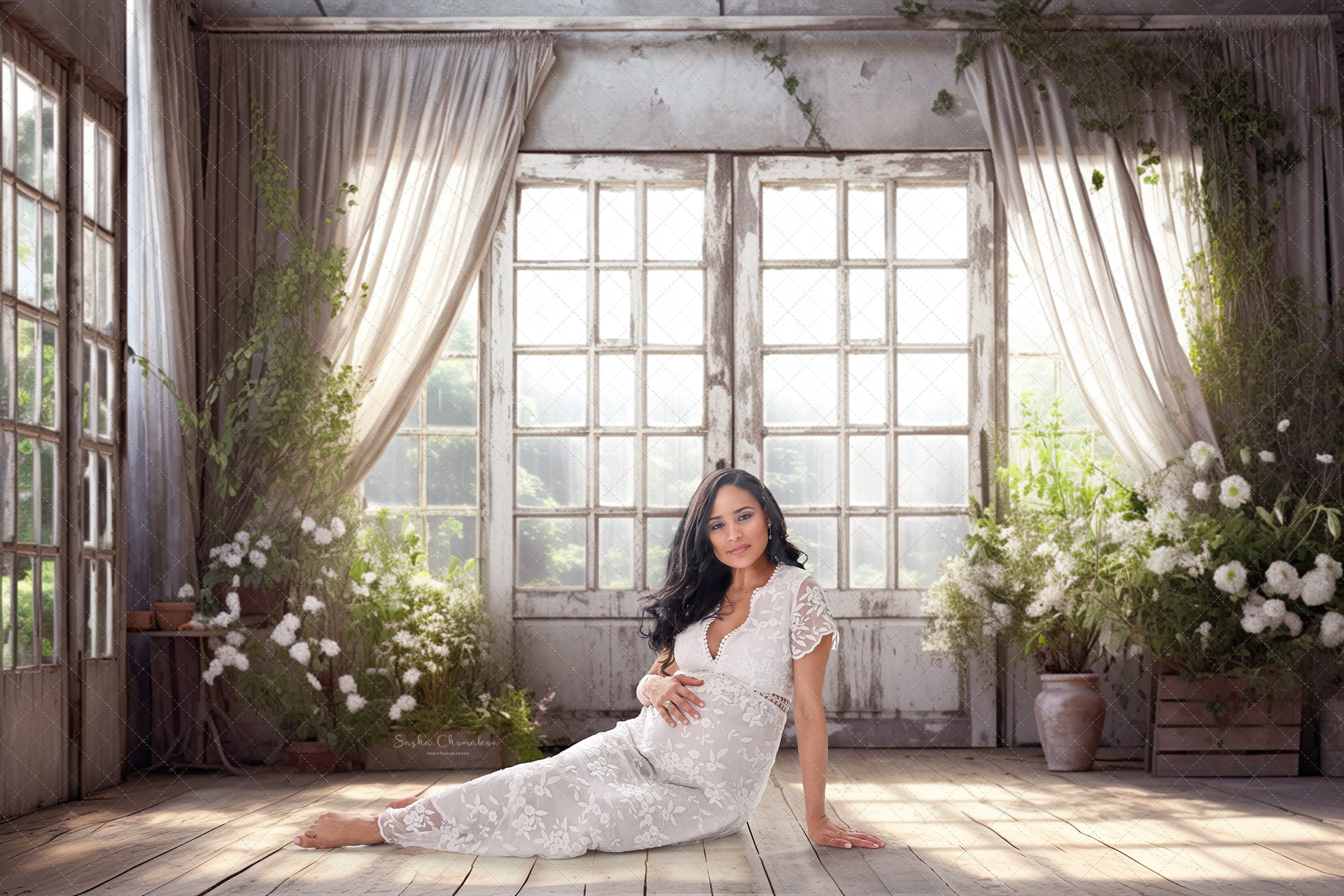 Digital background white vintage greenhouse 4 Ai generated