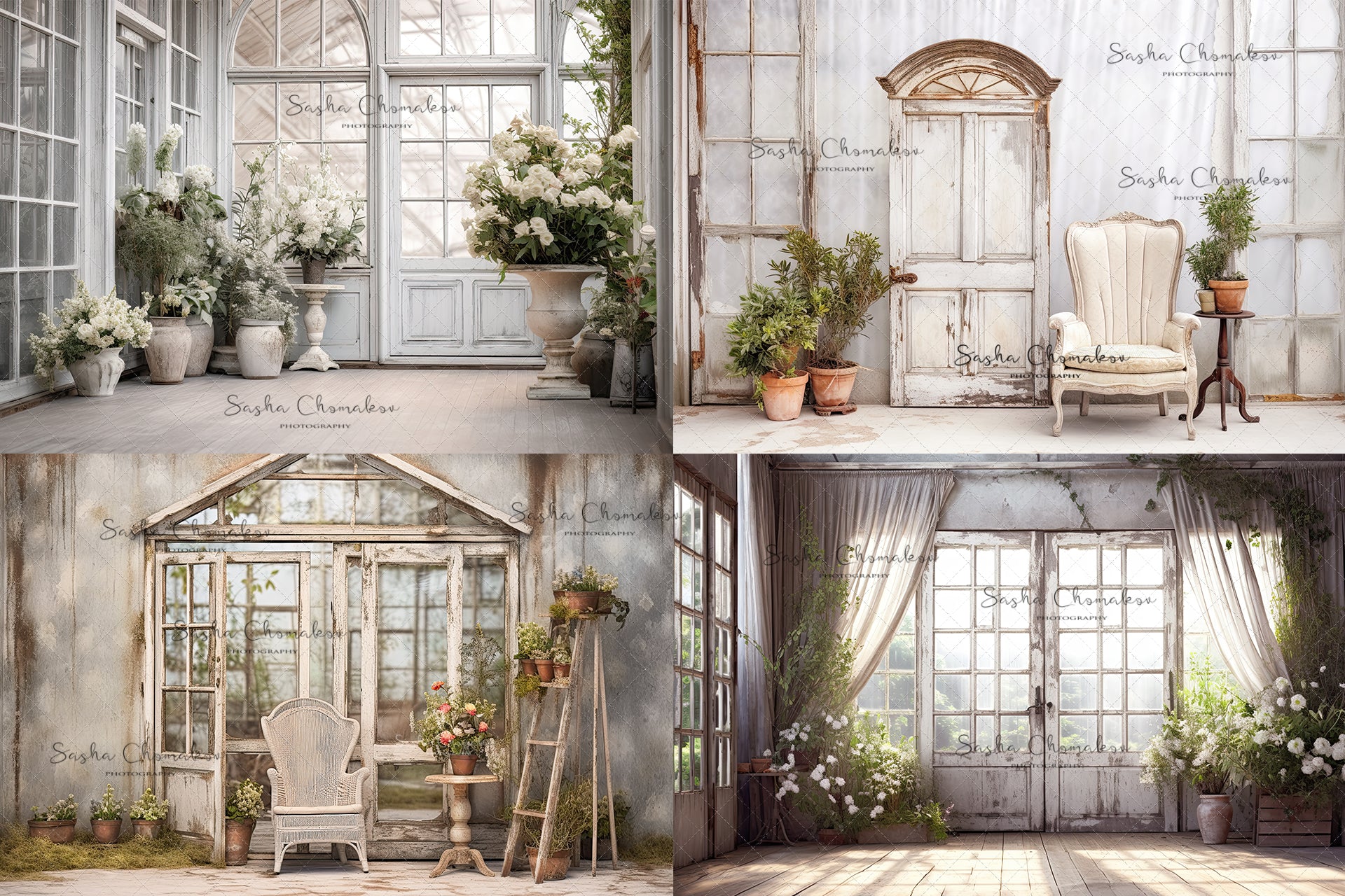 Digital background white vintage greenhouse 4 Ai generated