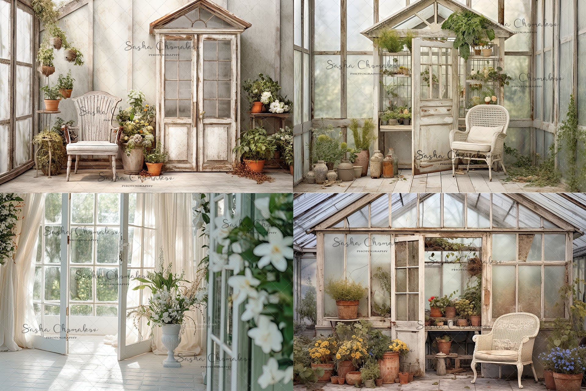 Digital background white vintage greenhouse 4 Ai generated