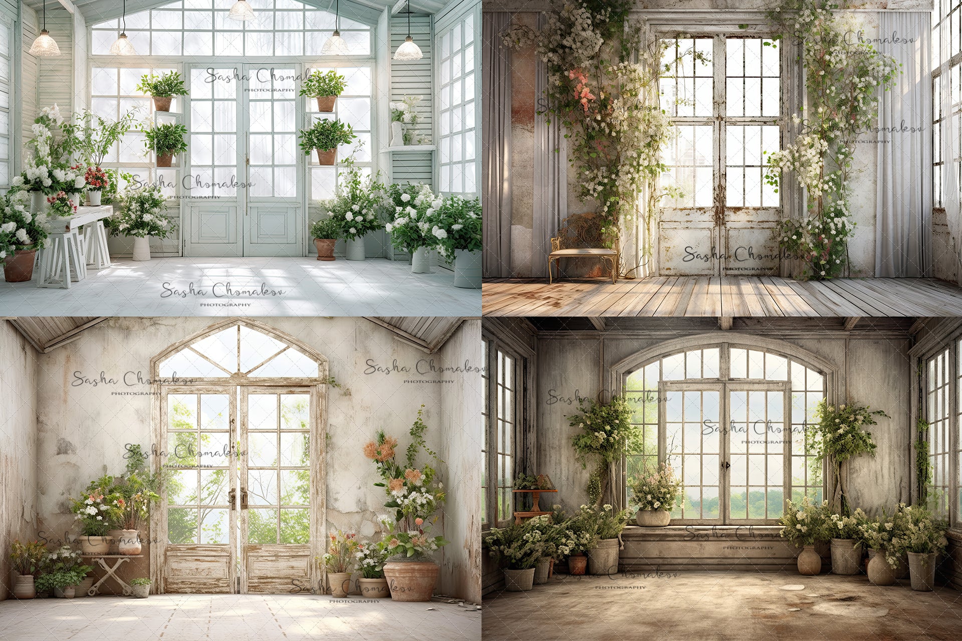 Digital background white vintage greenhouse 4 Ai generated