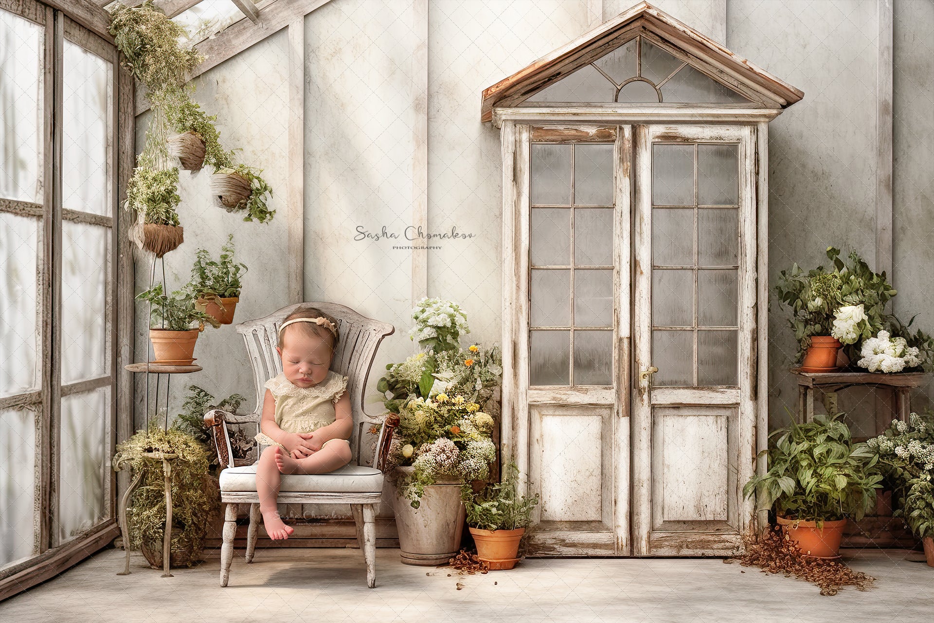Digital background white vintage greenhouse 4 Ai generated