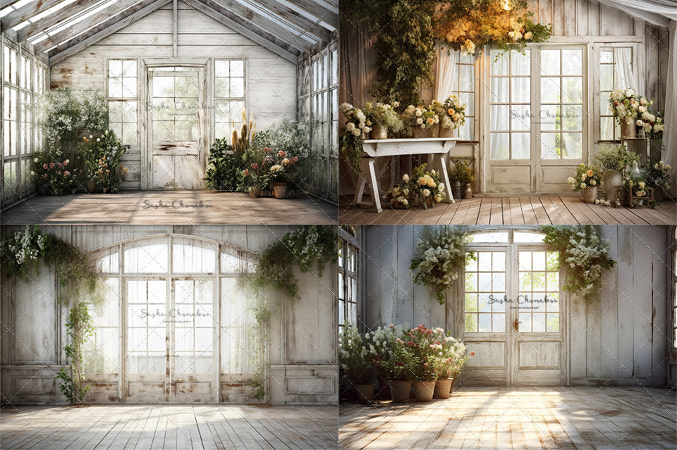 Digital background white vintage greenhouse 1 Ai generated