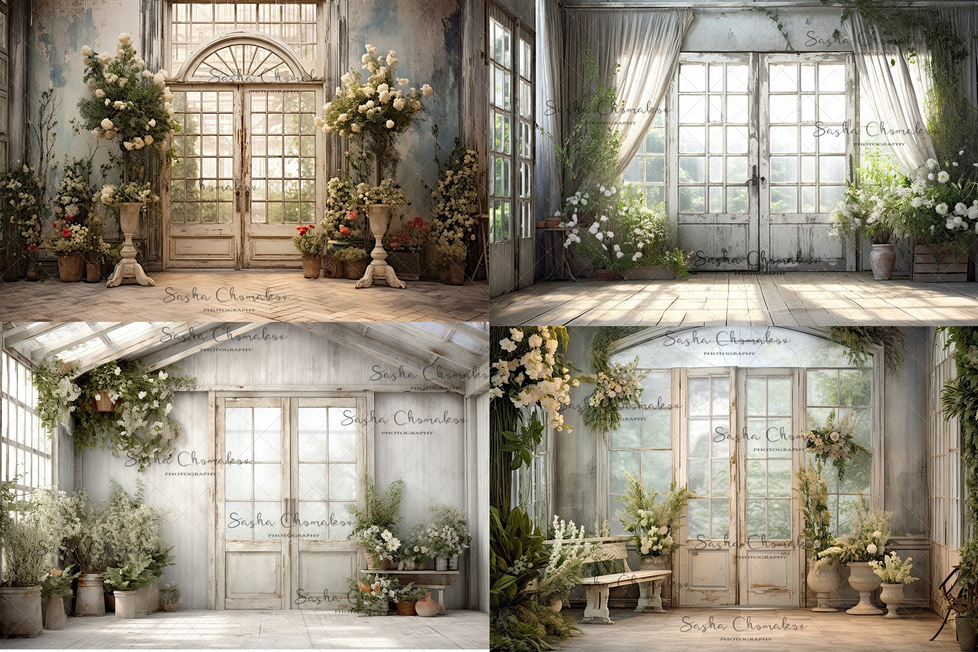 Digital background white vintage greenhouse 4 Ai generated