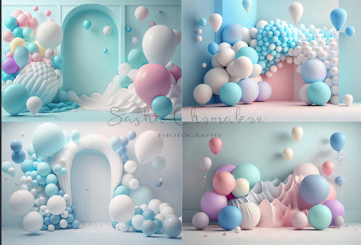 Backdrops textures panels pastel balloons for boys. Ai generated