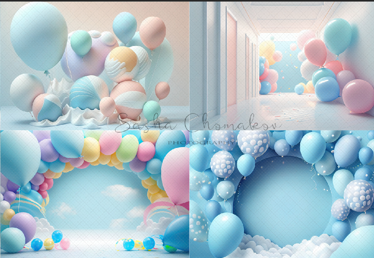 Backdrops textures panels pastel balloons for boys. Ai generated