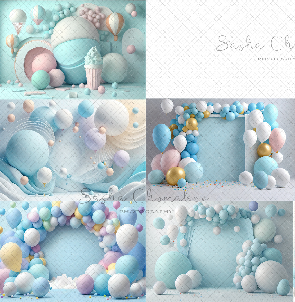 Backdrops textures panels pastel balloons for boys. Ai generated