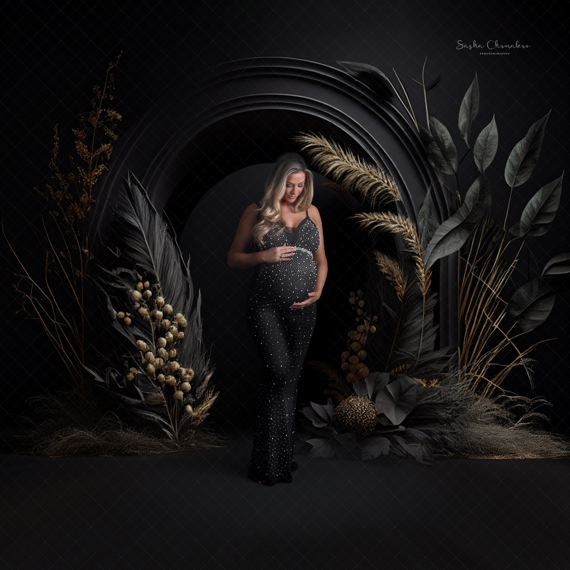 Backdrops black and gold balloons boho set 3 Ai generated