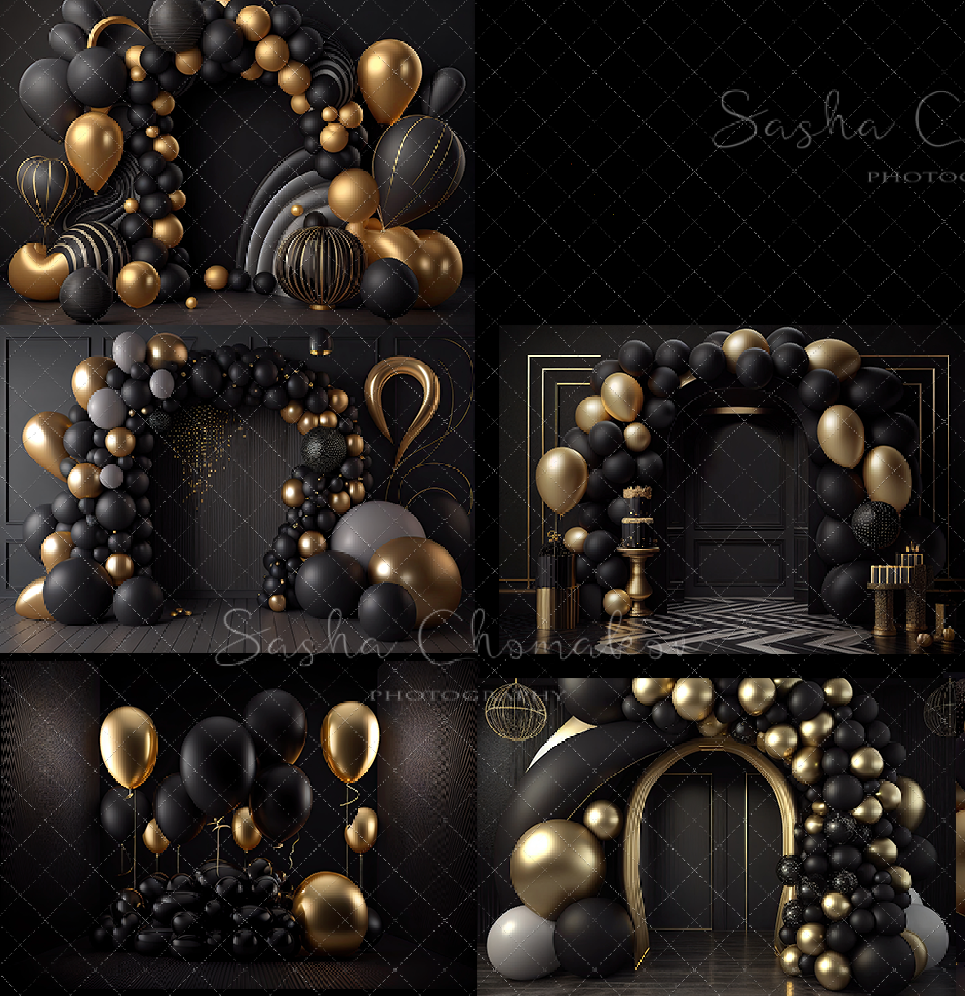 Backdrops black and gold balloons set 1 Ai generated