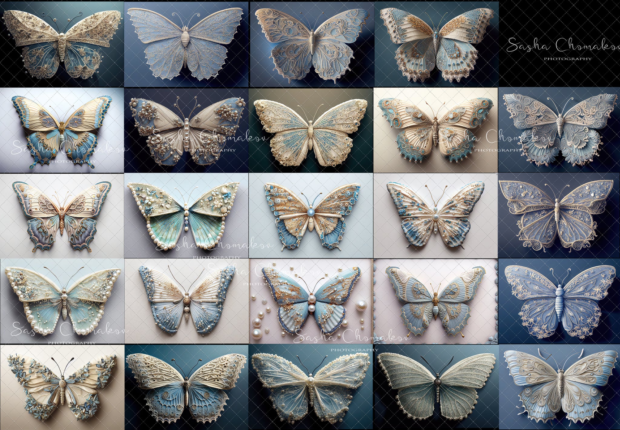 Backdrop butterflies light blue Ai generated