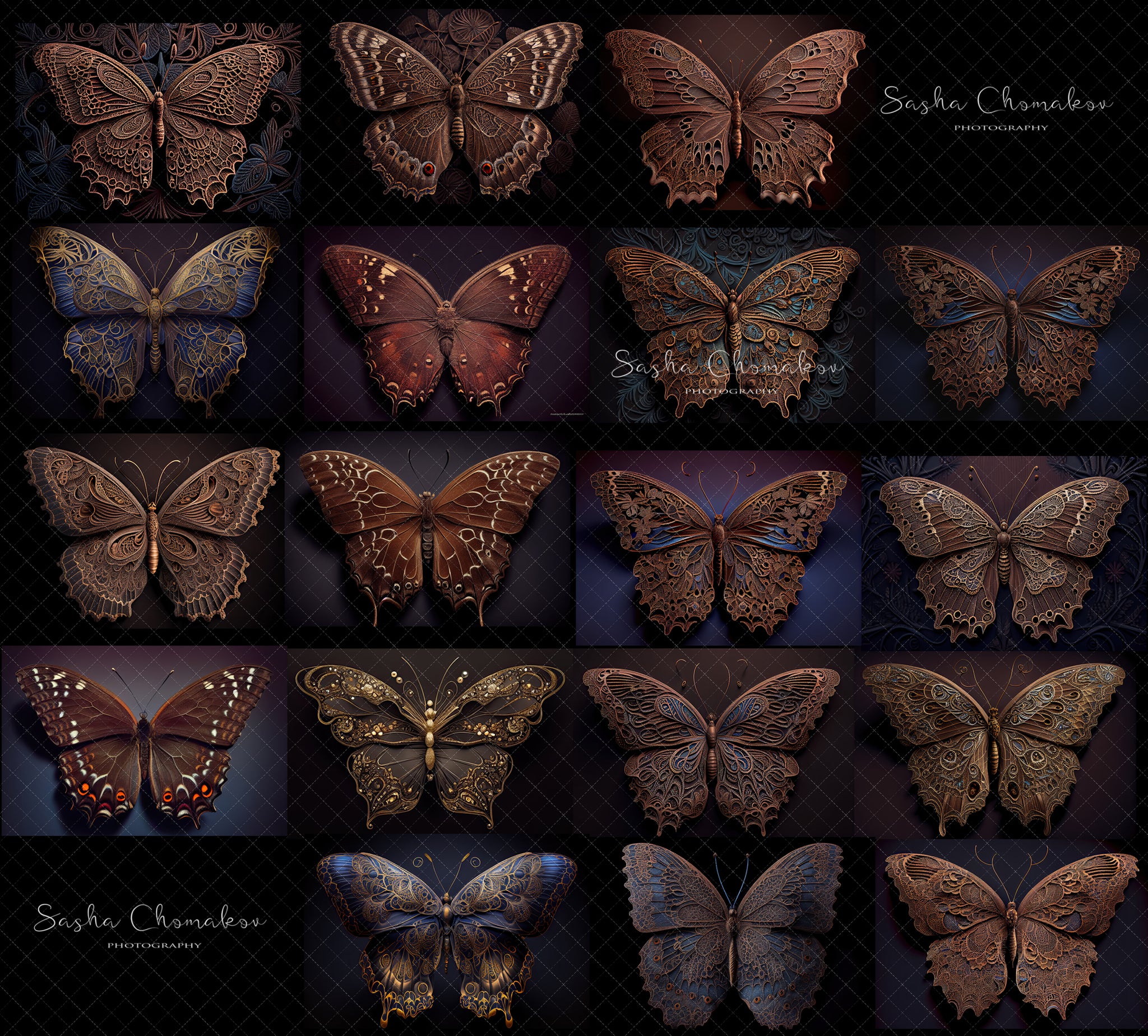 Backdrop butterflies dark brown and blues Ai generated