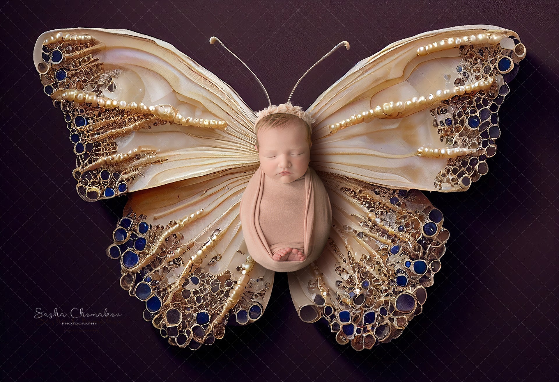 Backdrop butterflies cream pearls Ai generated