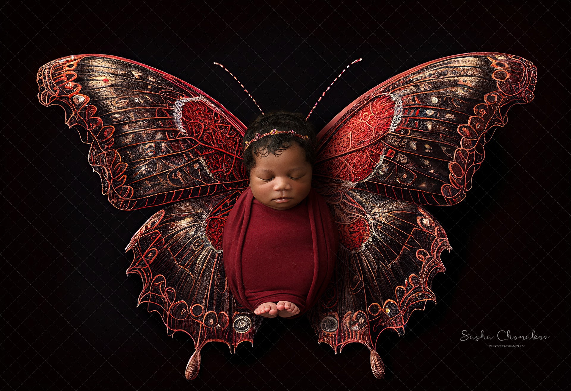 Backdrop butterflies red Ai generated