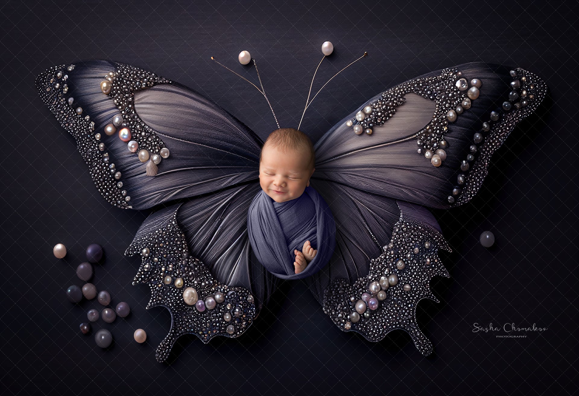 Backdrop butterflies dark gray purples Ai generated