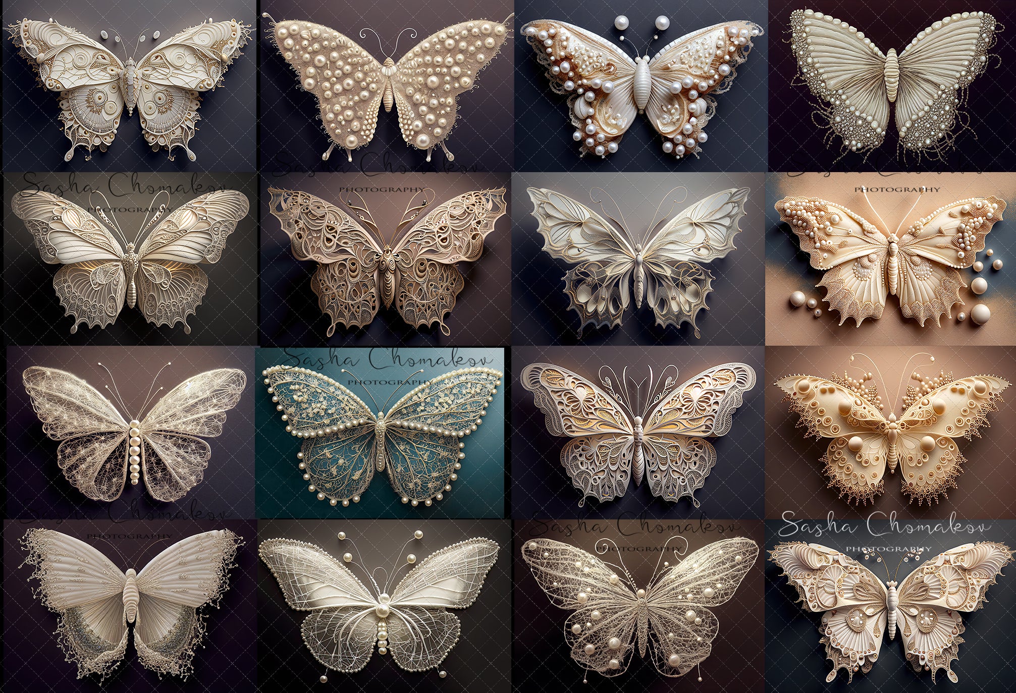 Backdrop butterflies cream pearls Ai generated