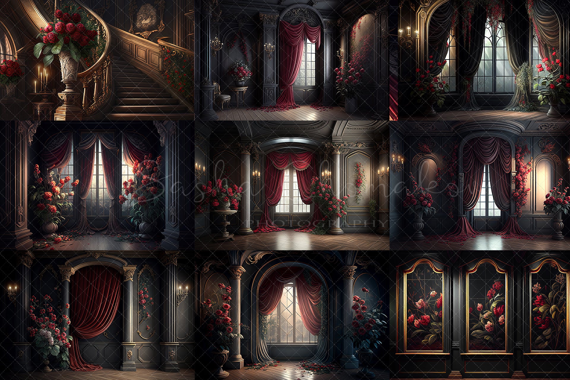 Digital Backdrops dark victorian rooms 3 Ai generated