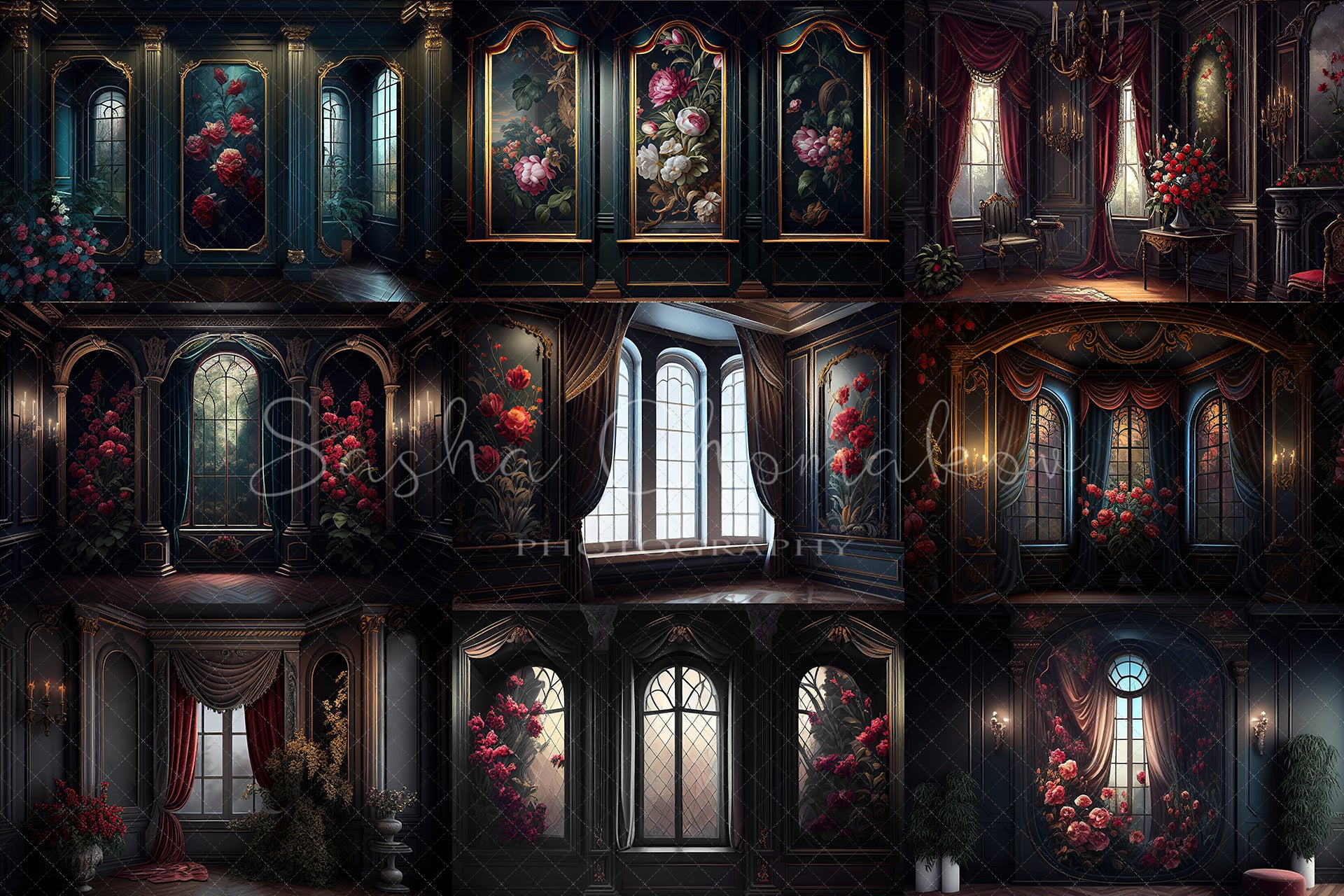 Digital Backdrops dark victorian rooms 2 Ai generated