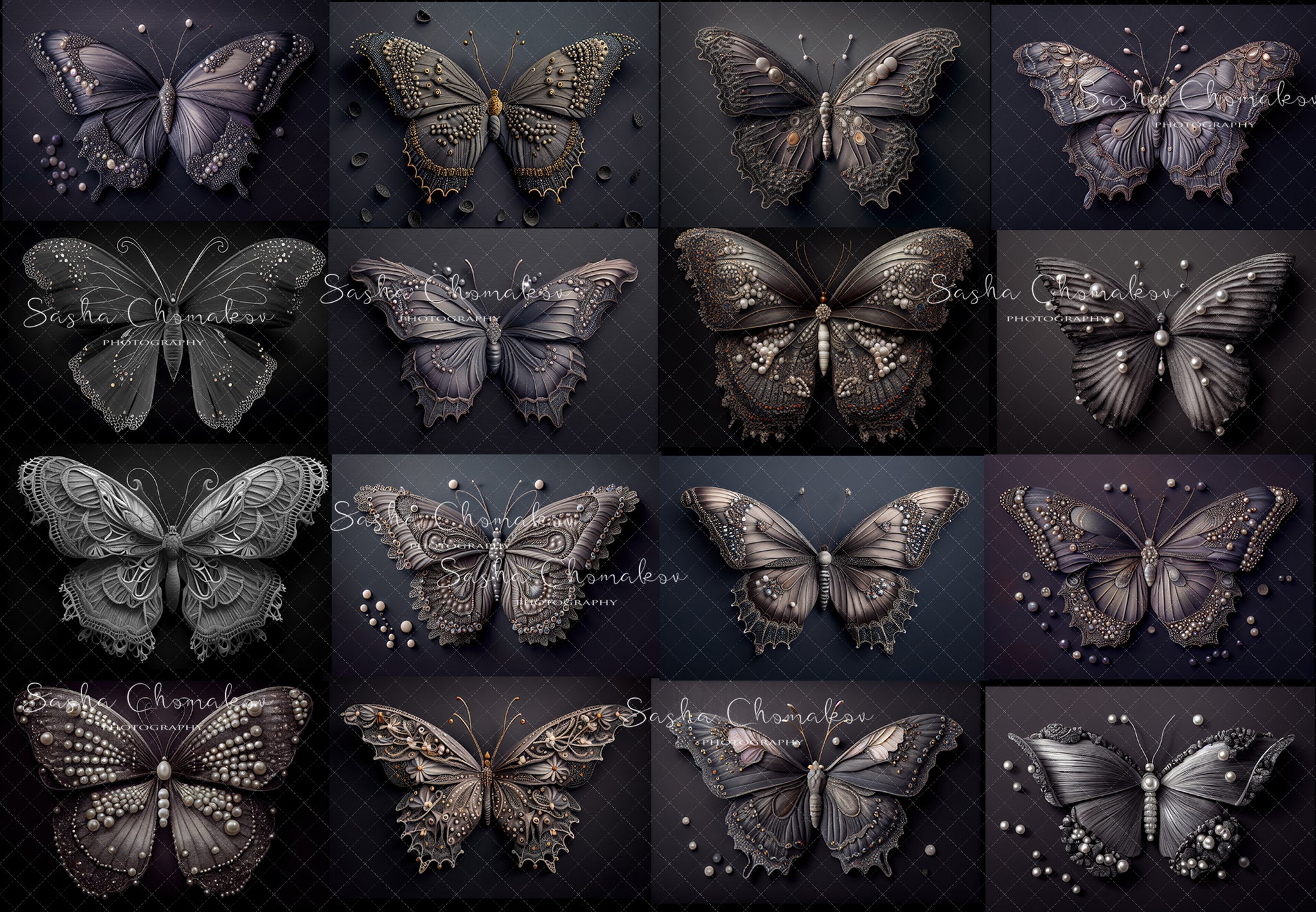 Backdrop butterflies dark gray purples Ai generated
