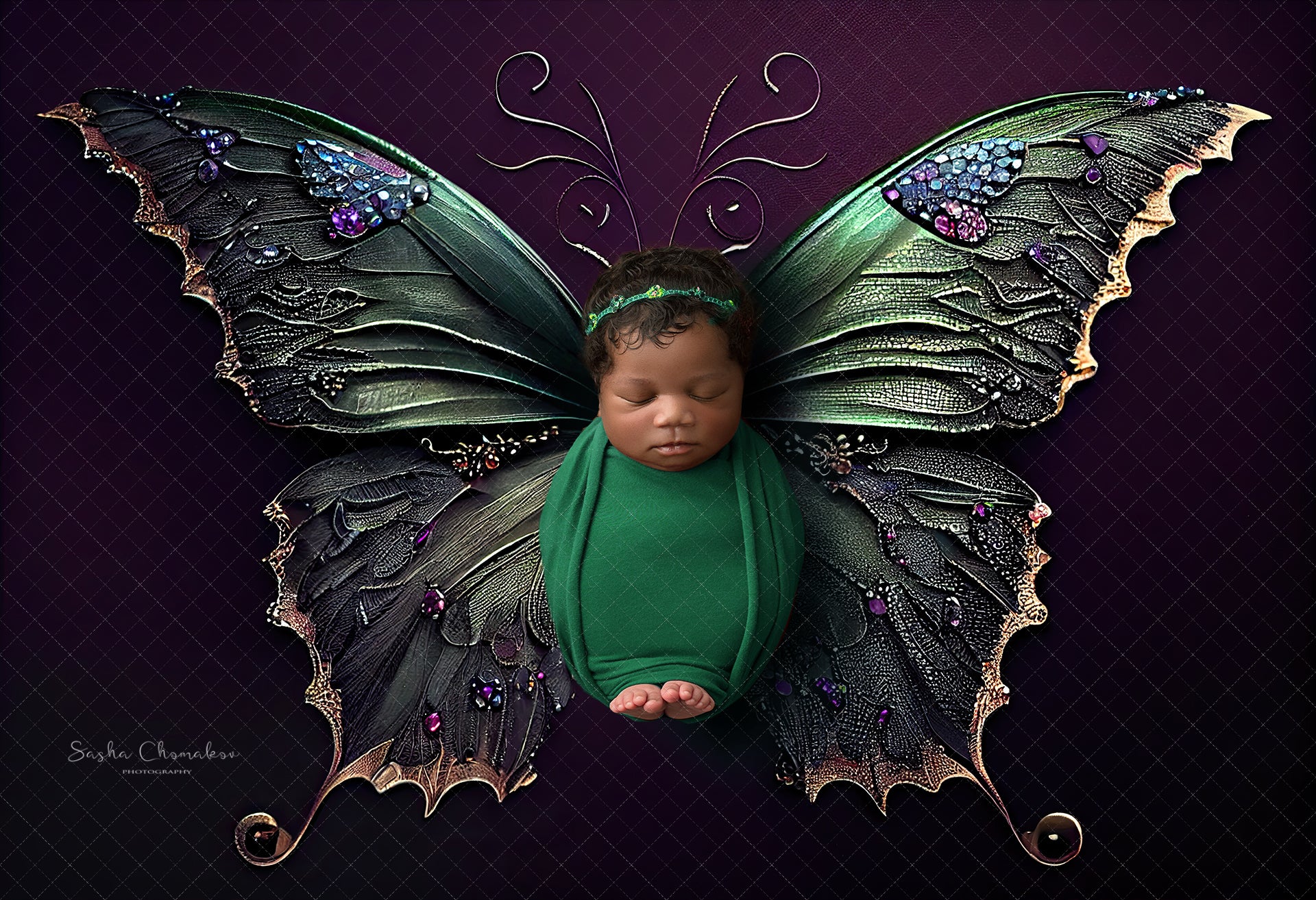 Backdrop butterflies dark green Ai generated
