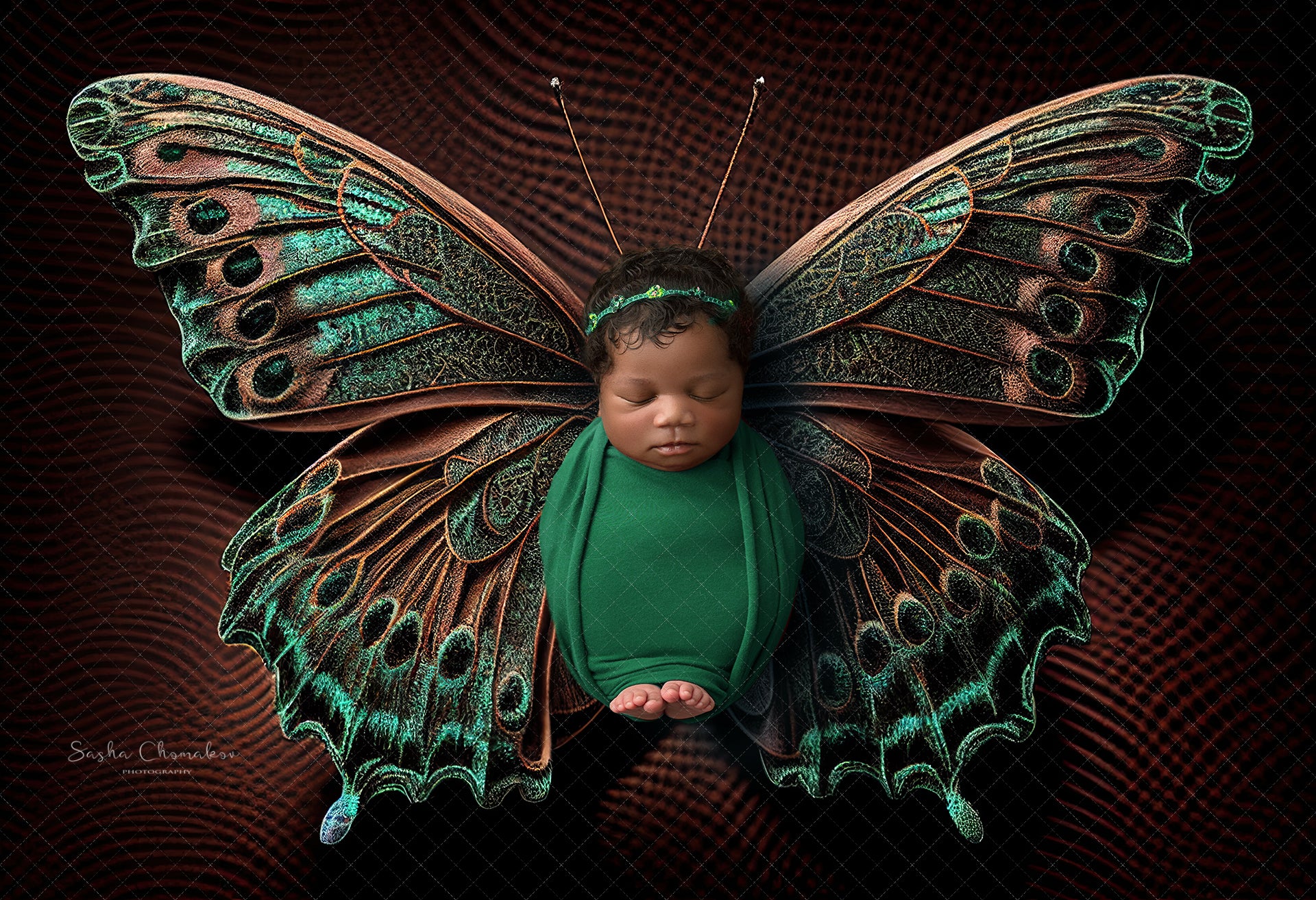 Backdrop butterflies dark green Ai generated
