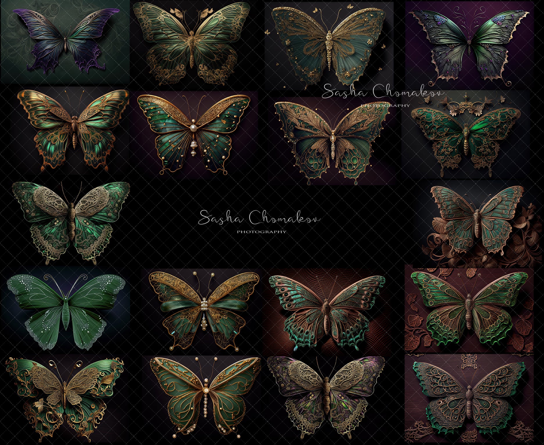 Backdrop butterflies dark green Ai generated