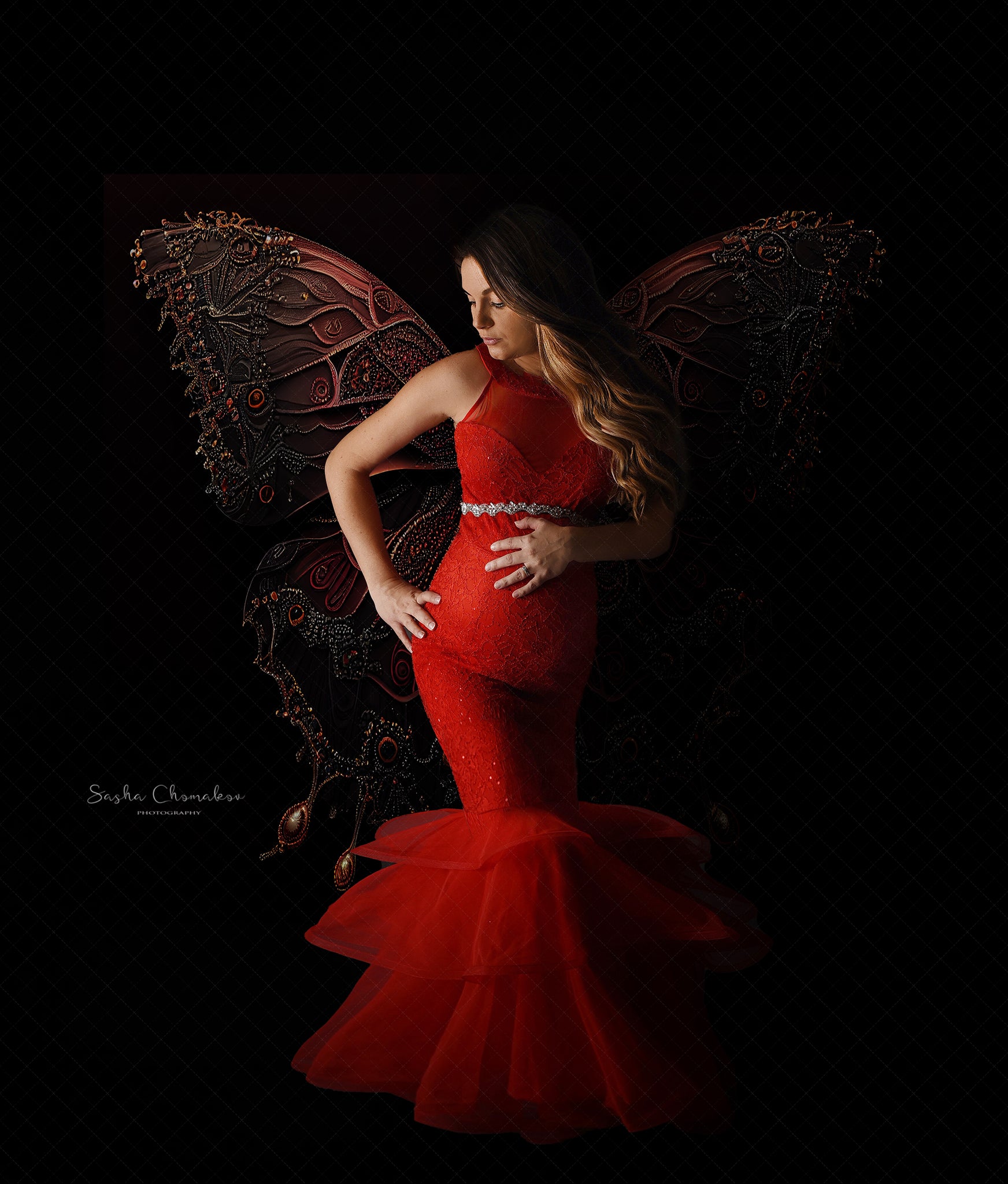 Backdrop butterflies red Ai generated