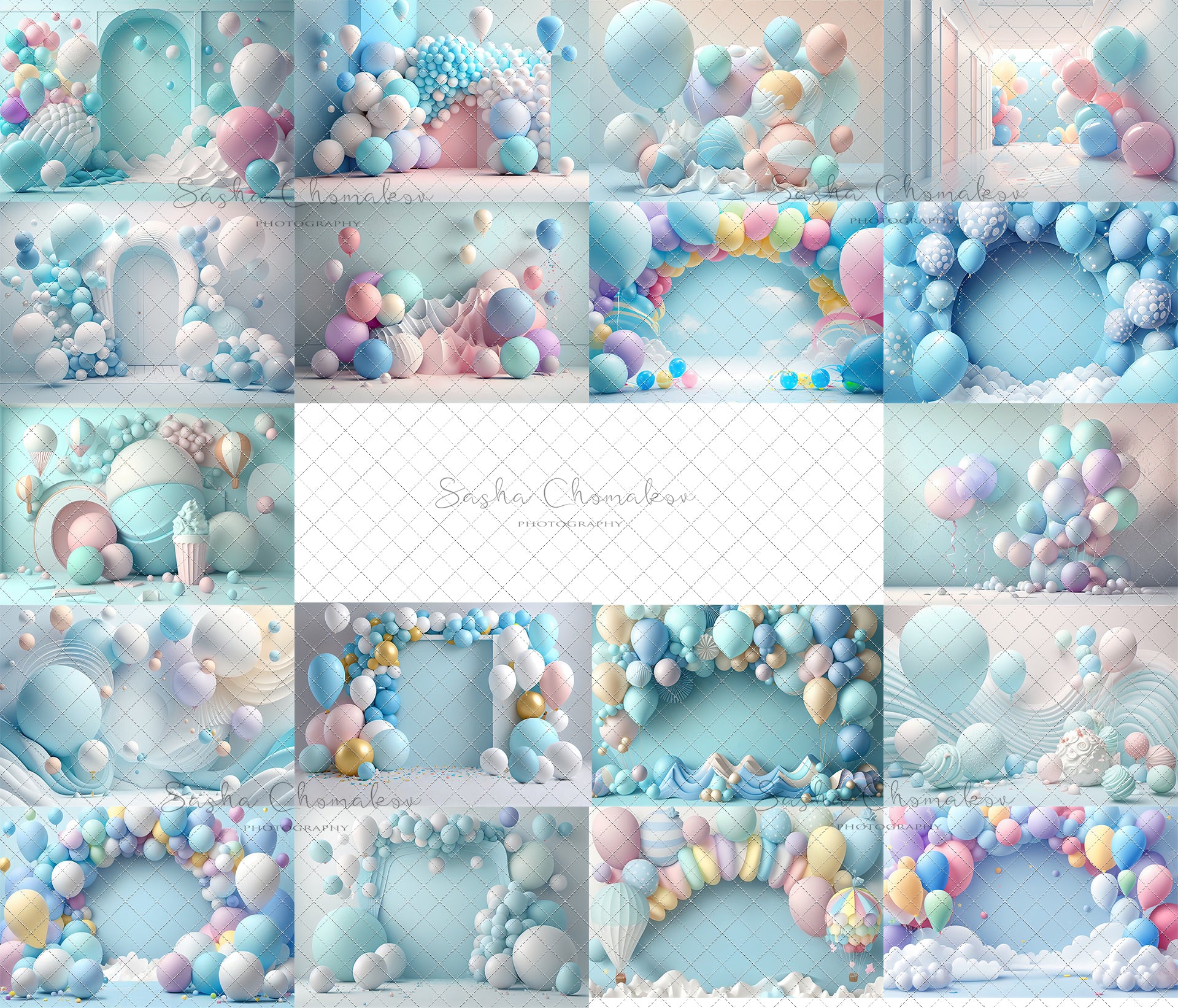 Backdrops textures panels pastel balloons for boys. Ai generated