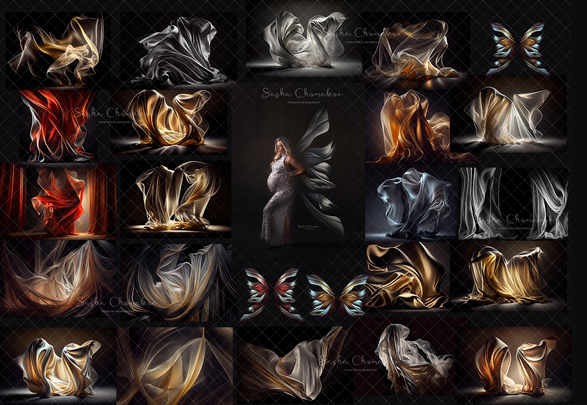 Backdrops shimmering fabric on dark set 1 Ai generated