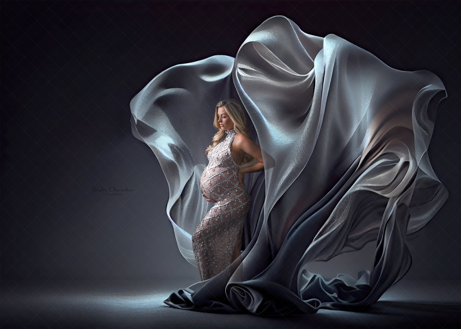Backdrops shimmering fabric on dark set 1 Ai generated