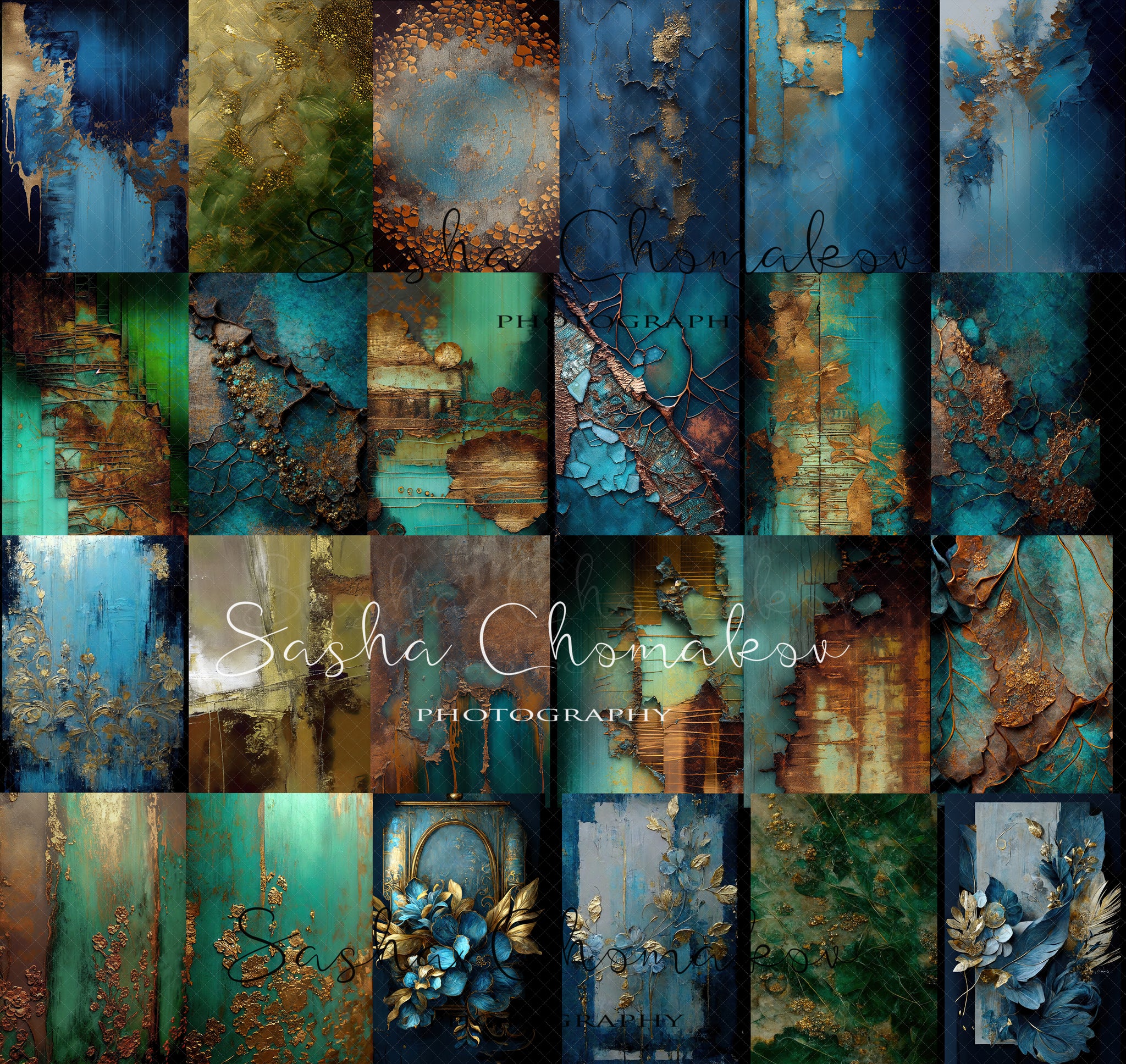 Backdrops dark colorful with gold textures panels Ai generated