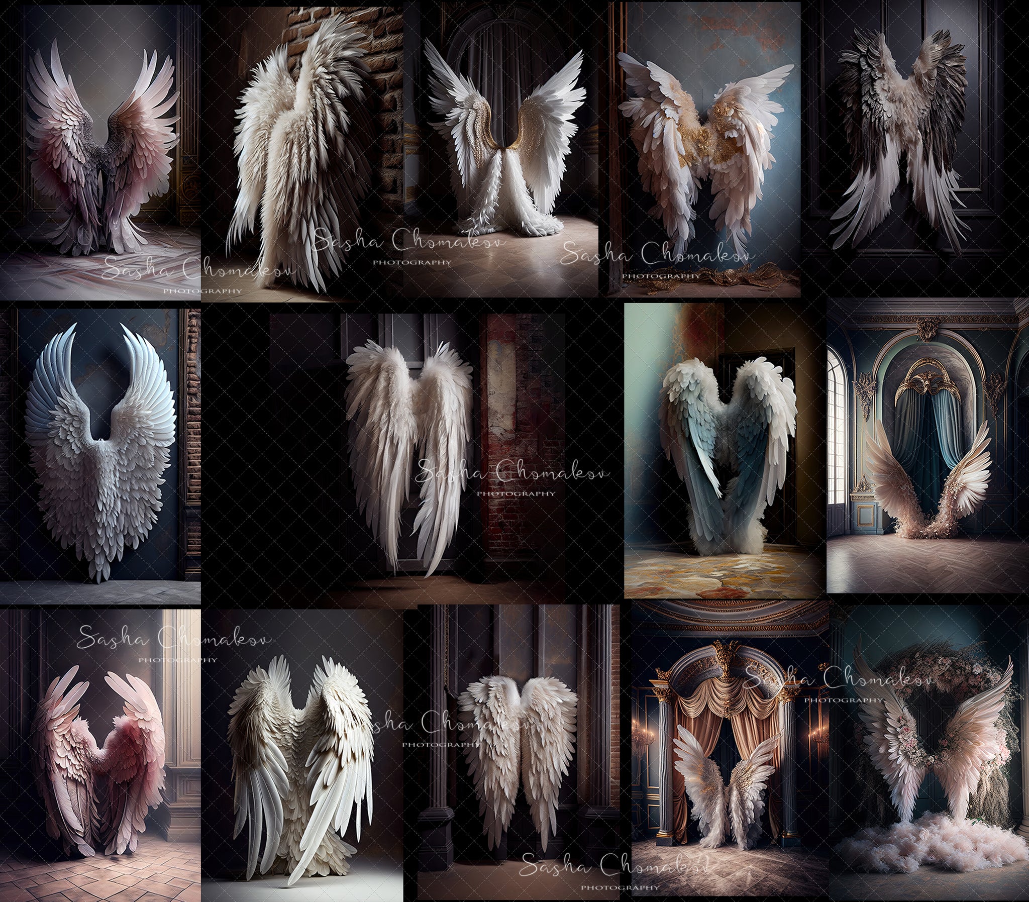 Digital Backdrops wings set 4 Ai generated