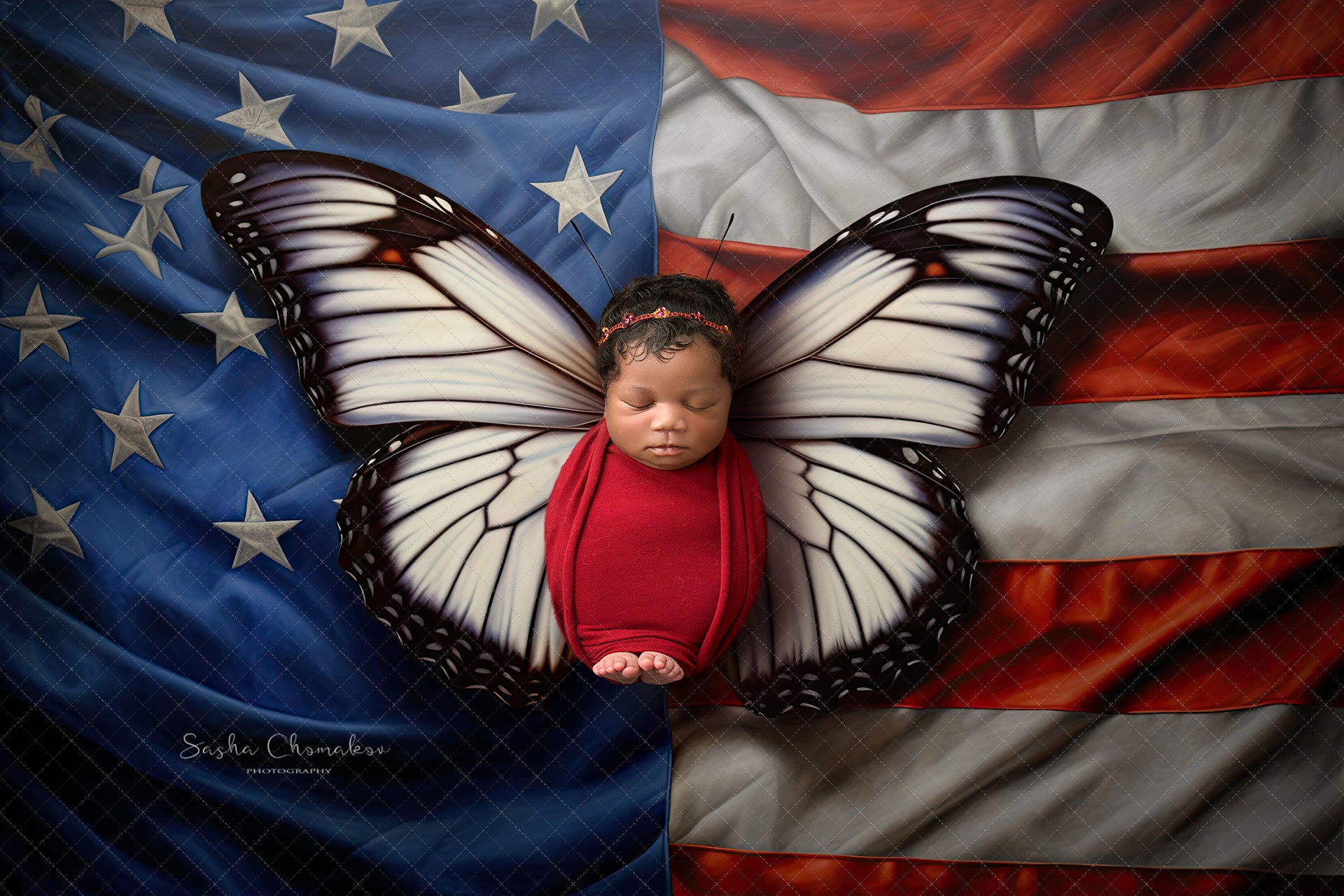 Digital backgrounds Independence day patriotic butterflies set 2 Ai generated