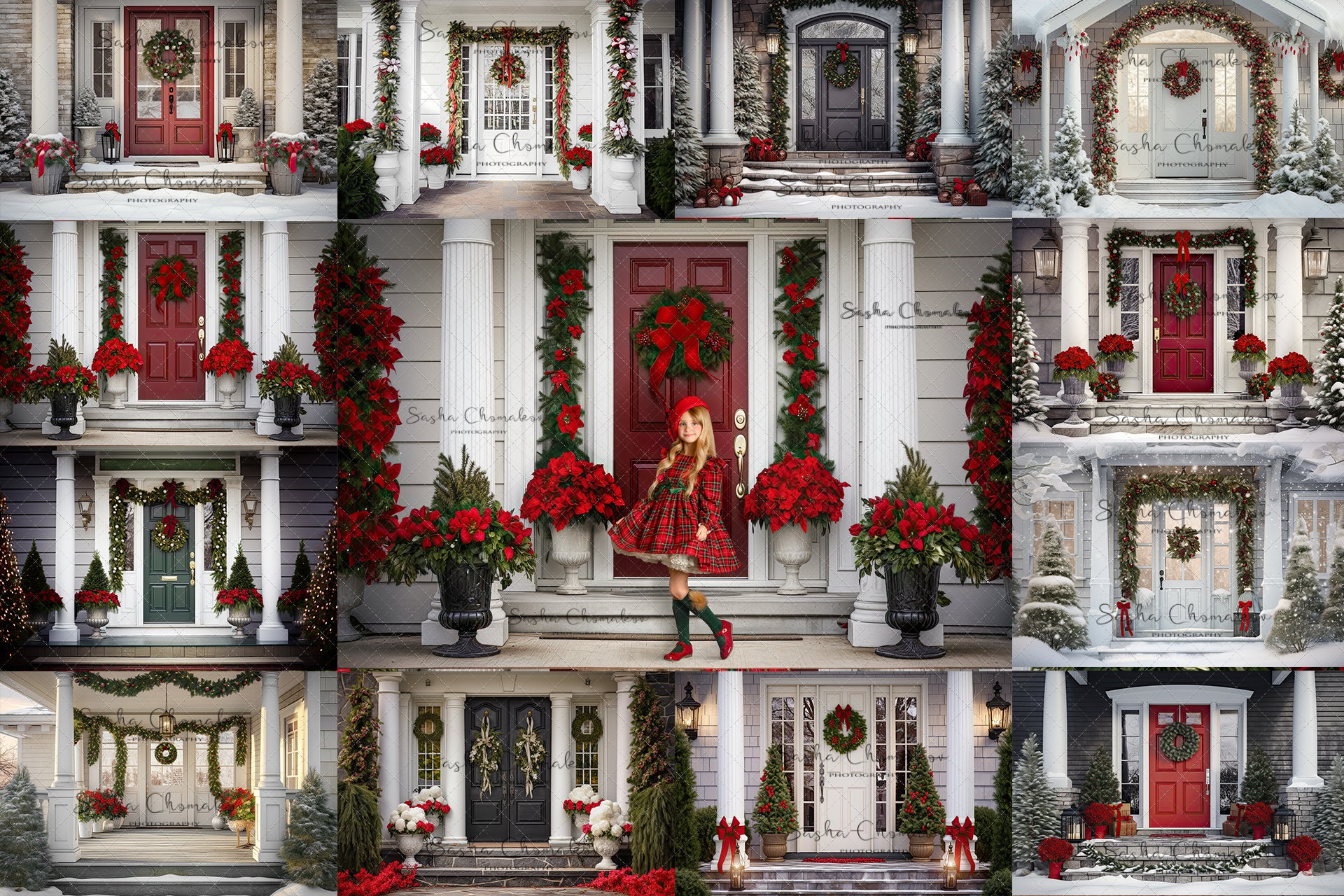 Digital backgrounds  Ai generated Christmas front doors set 1