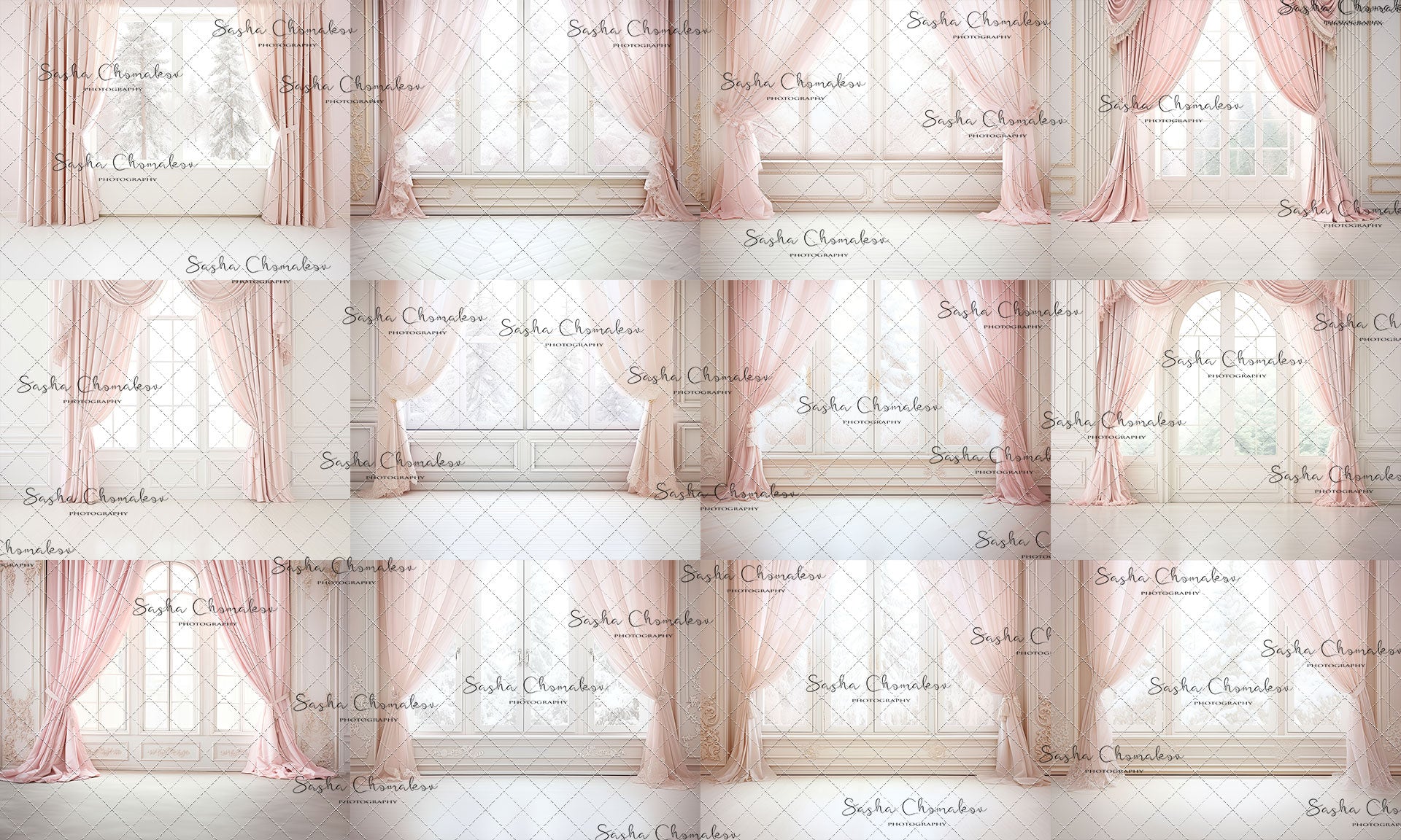 Digital Backdrop  Ai generated pink drapes winter