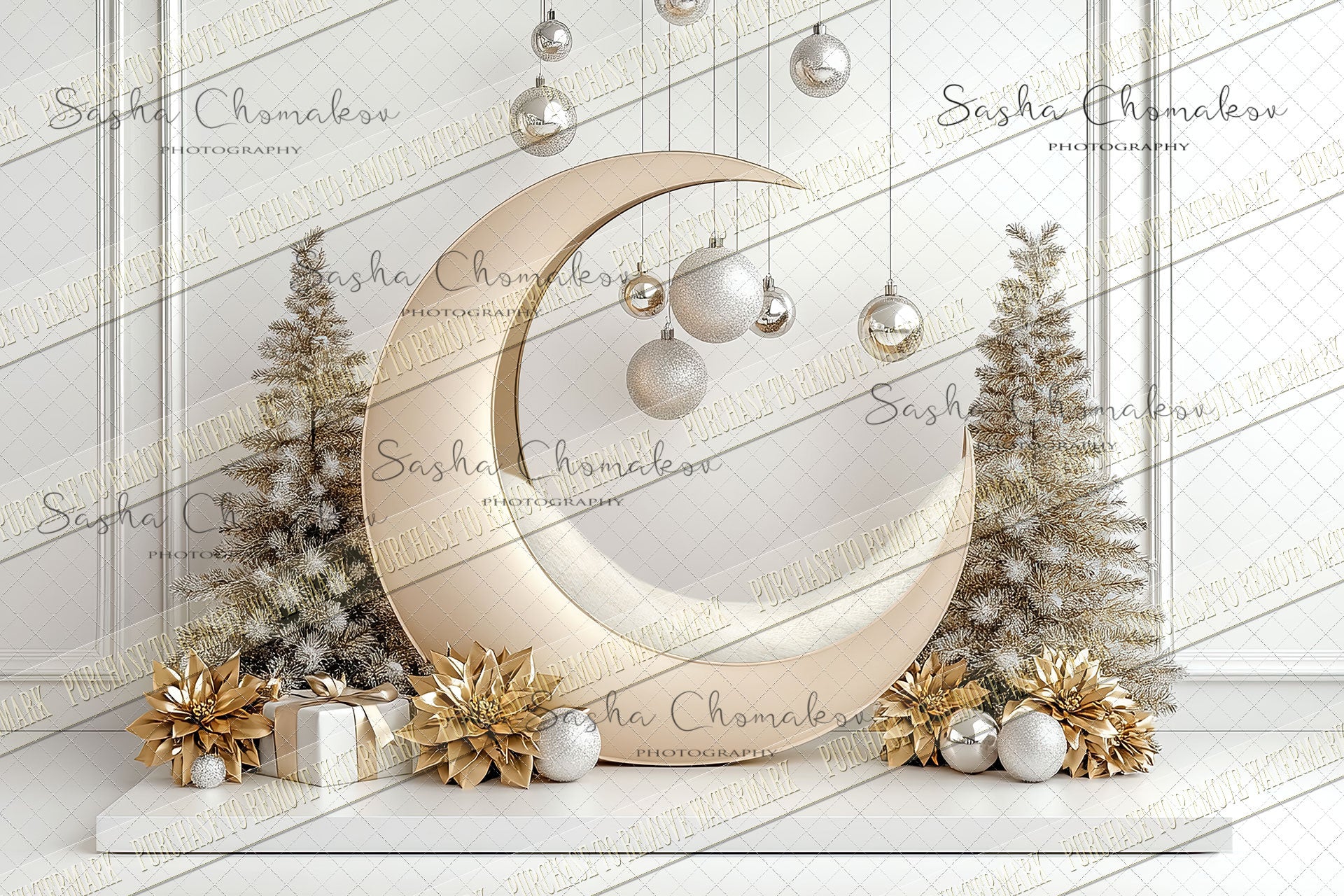 Digital background Ai generated Christmas moon