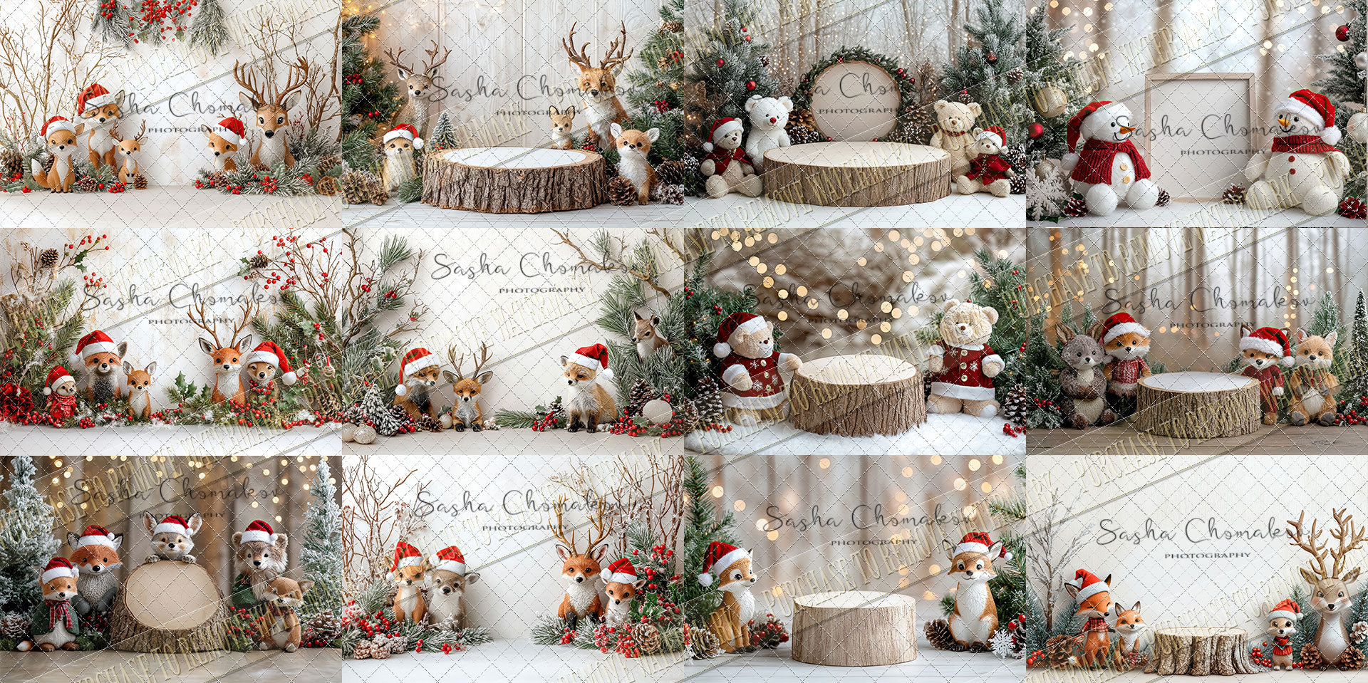 Digital background Ai generated  Christmas woodland animals