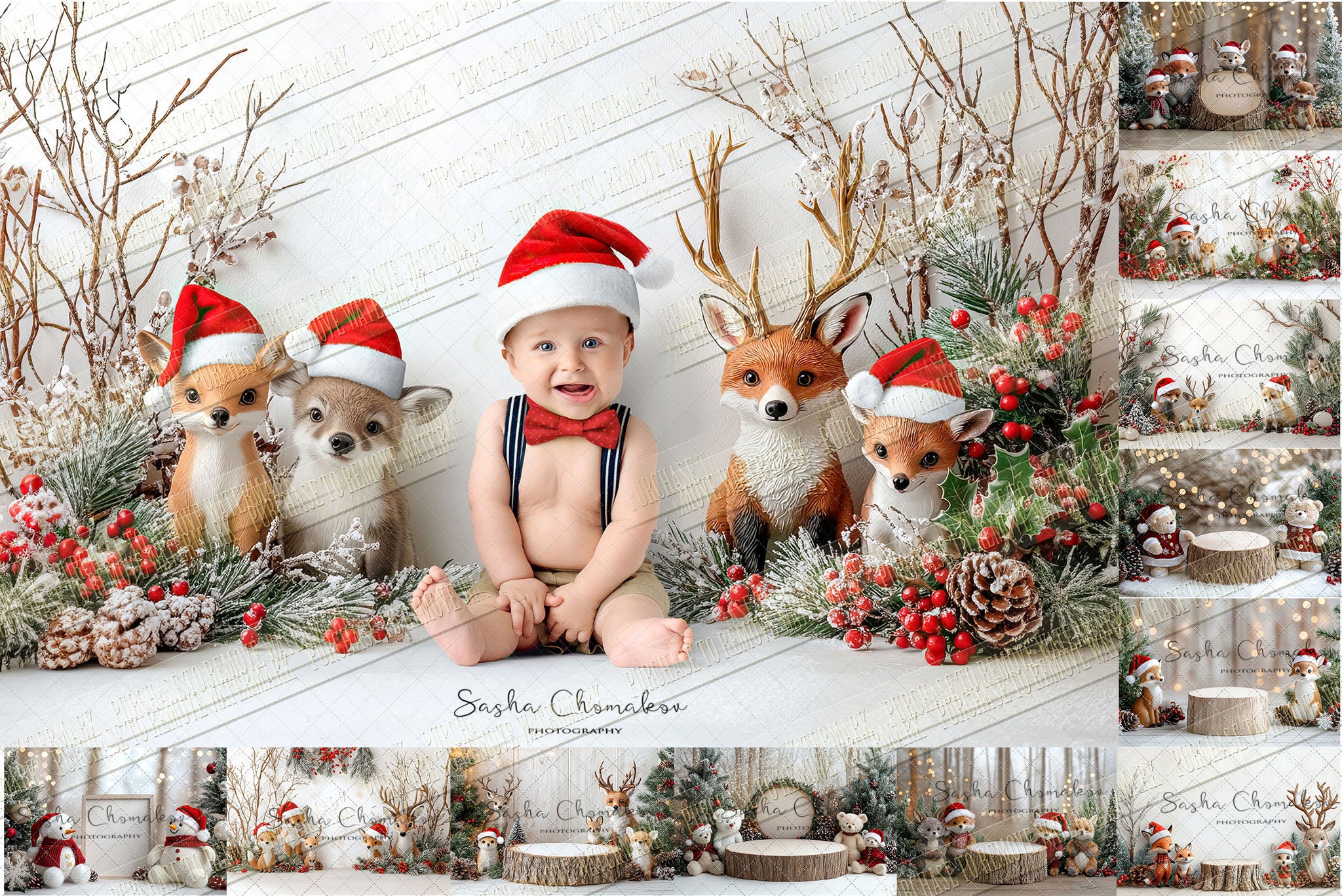 Digital background Ai generated  Christmas woodland animals