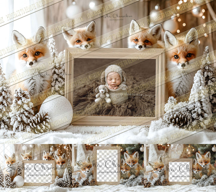 Digital background Ai generated  Christmas Fox Christmas frames