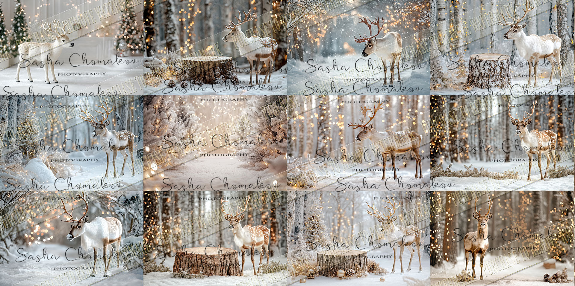 Digital background Ai generated Christmas forest with deer