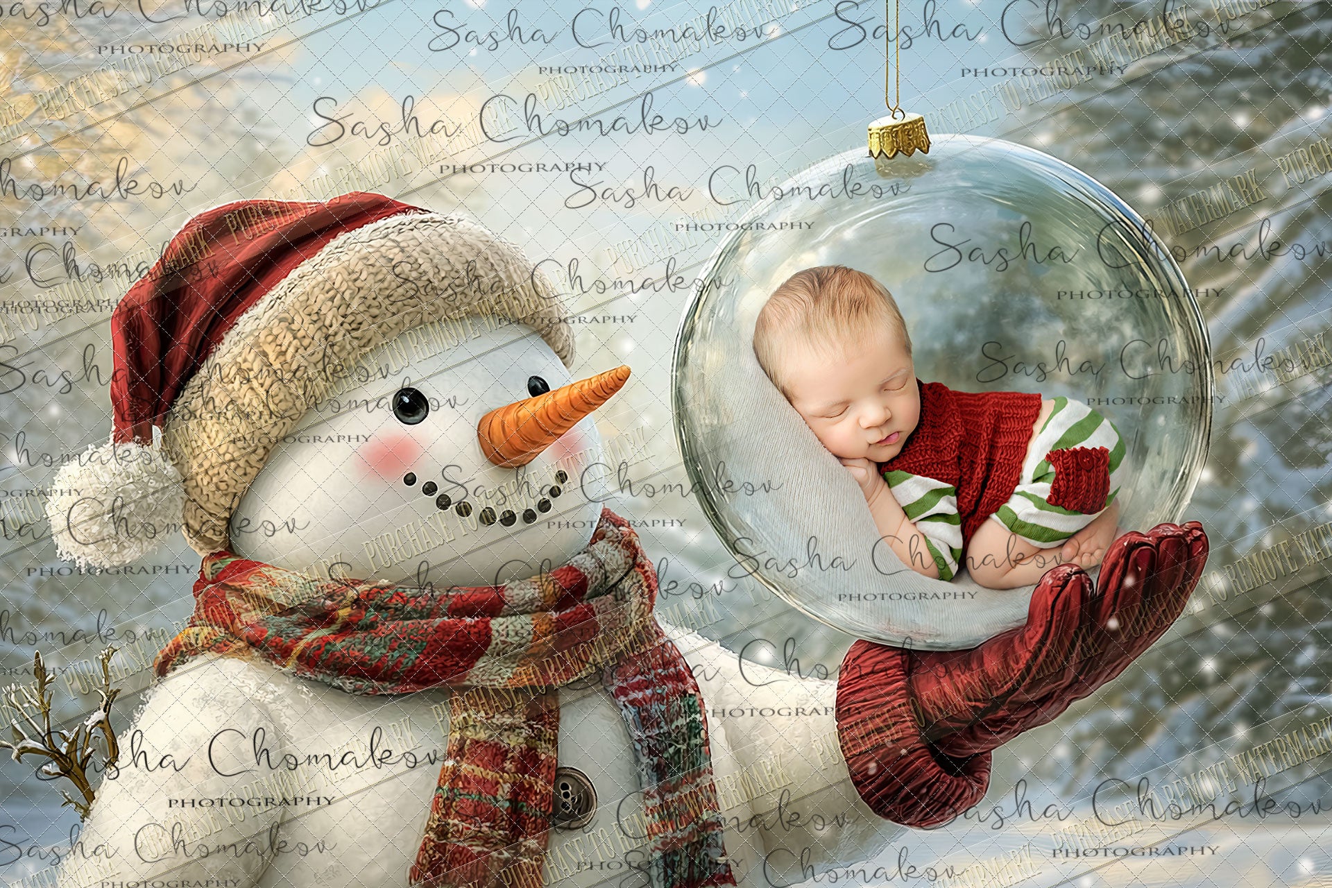 Digital  Backdrop Ai generated Christmas globes snowman