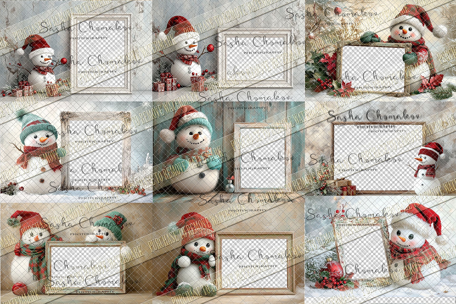 Digital background Ai generated  snowman Christmas frames