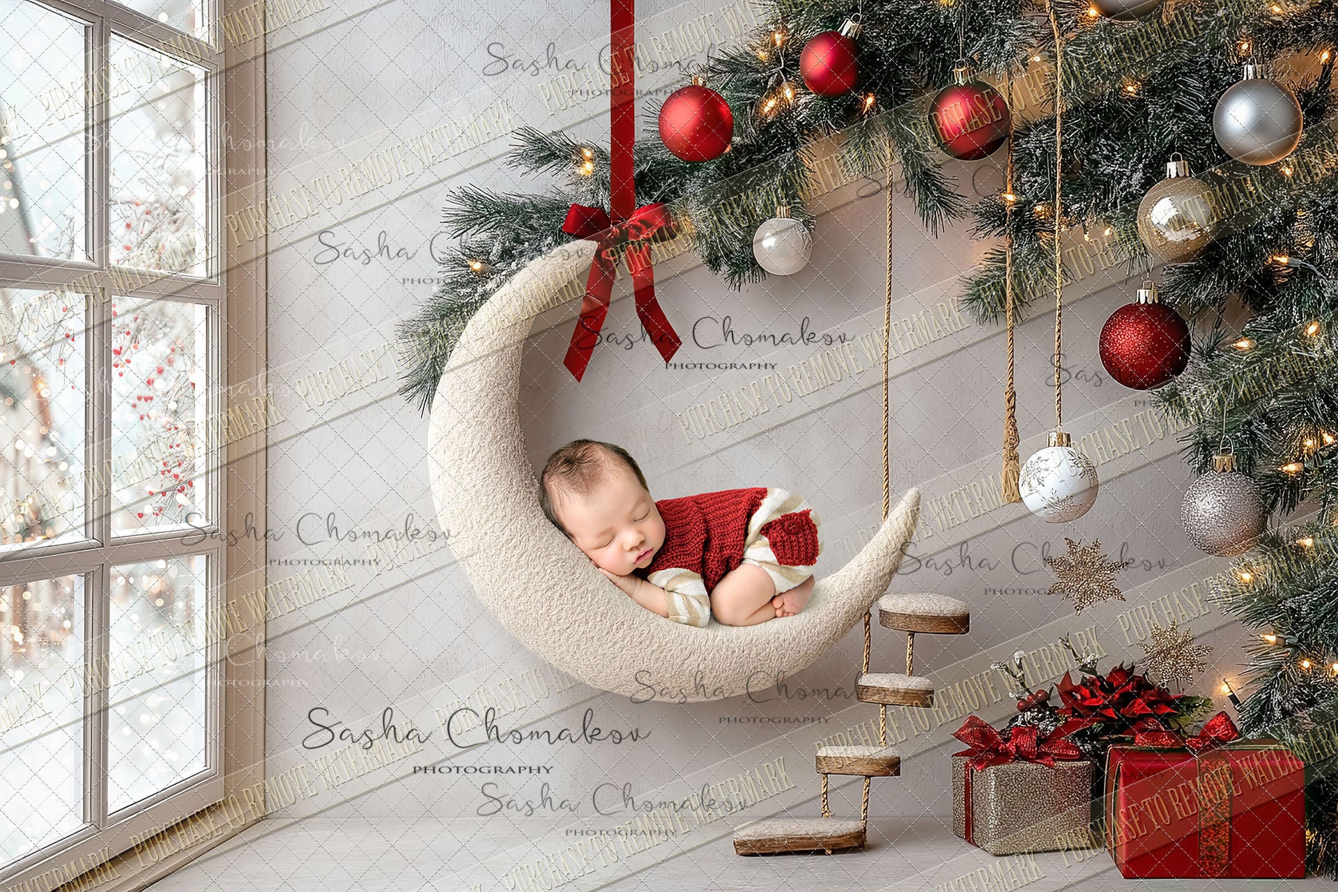 Digital background Ai generated Christmas moon