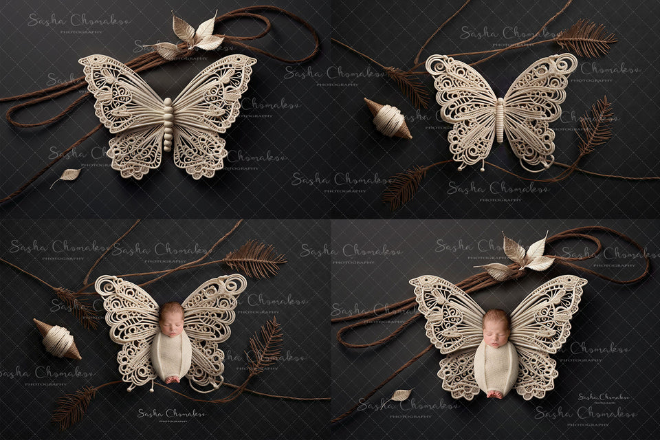 Digital Backdrop  Ai generated boho lace butterflies