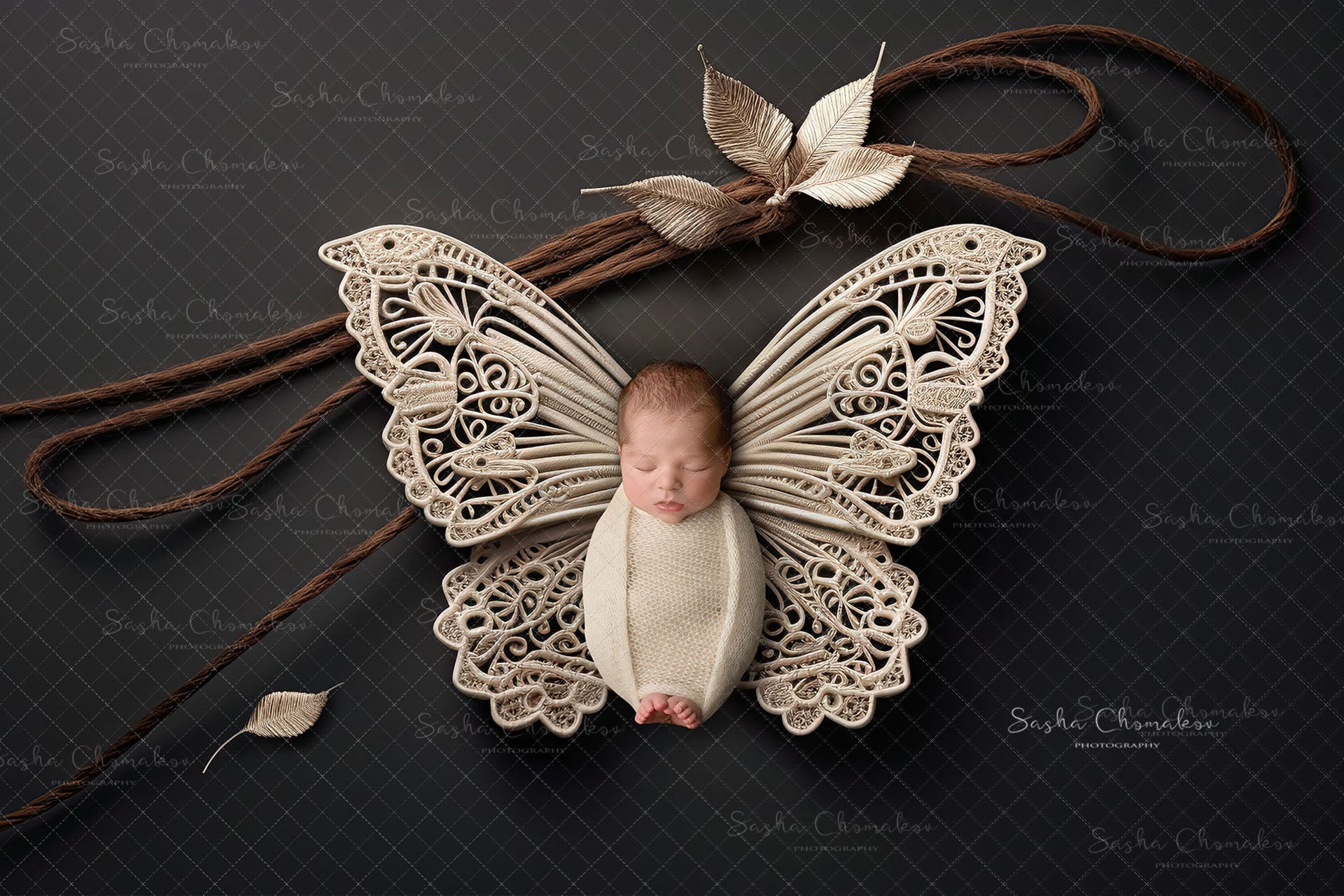 Digital Backdrop  Ai generated boho lace butterflies