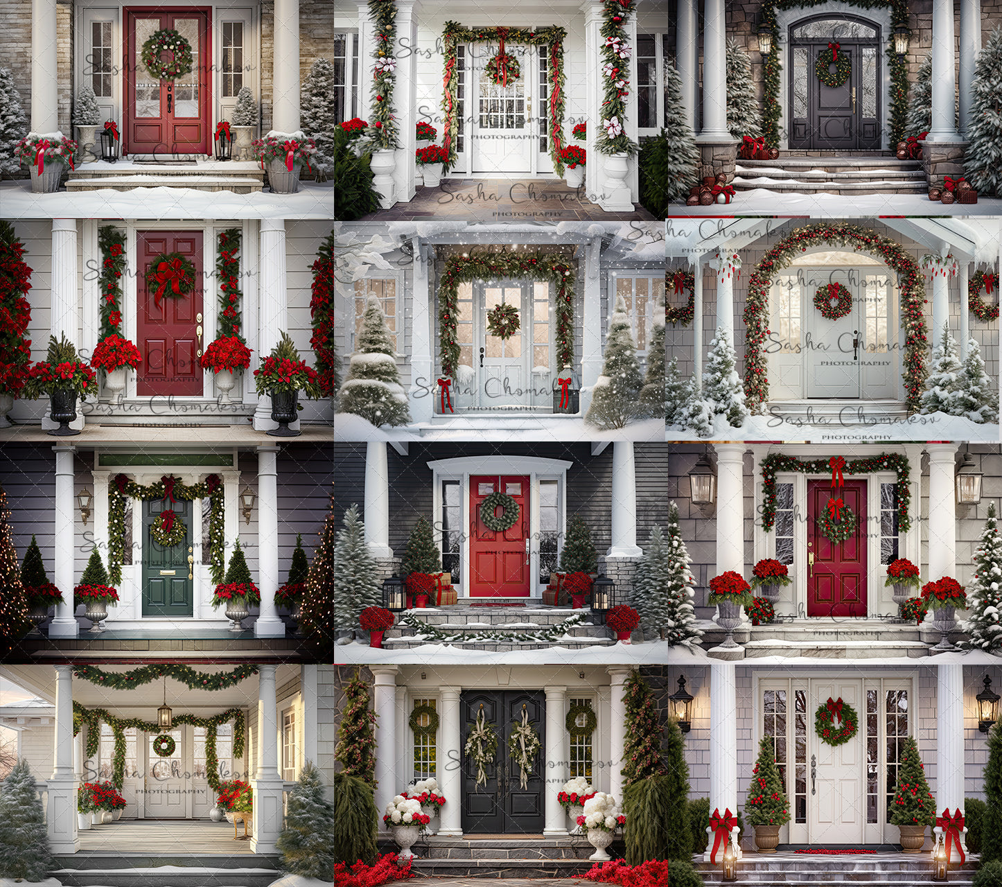 Digital backgrounds  Ai generated Christmas front doors set 1