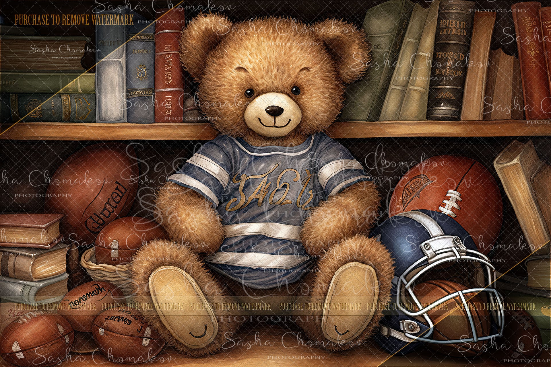 Digital  backgrounds hand painted bear football   Ai generated