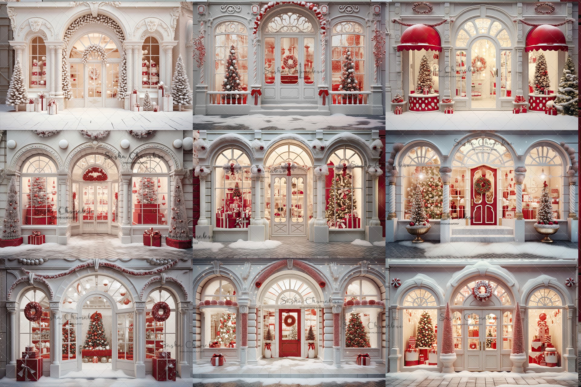 Digital backgrounds  Ai generated Christmas white store front